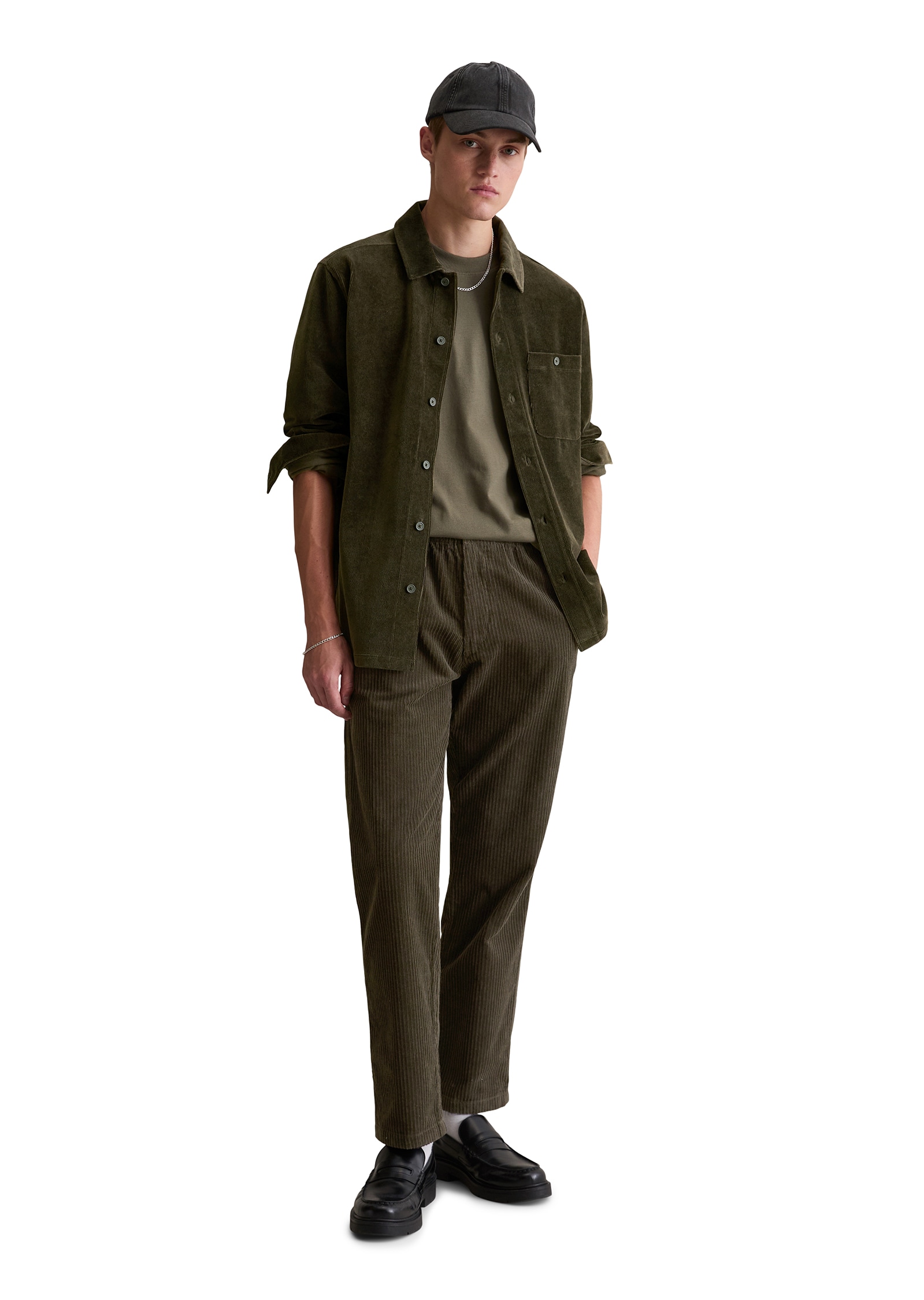 Marc O'Polo DENIM Langarmshirt aus softem Frottee-Cord, relaxed fit, Kentkragen