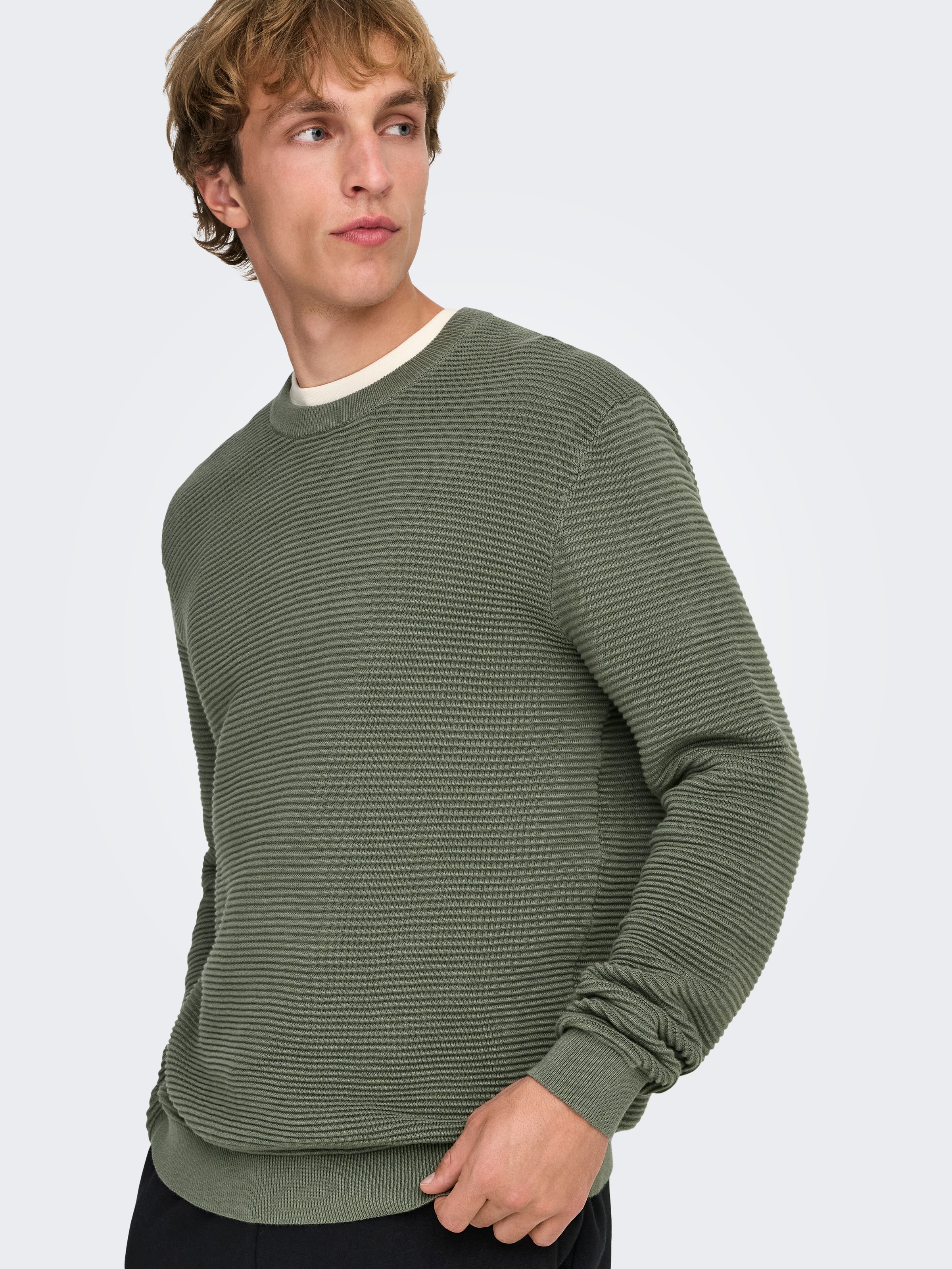 ONLY & SONS Rundhalspullover "ONSRON REG LS CREW NECK KNIT NOOS" Baumwolle, günstig online kaufen