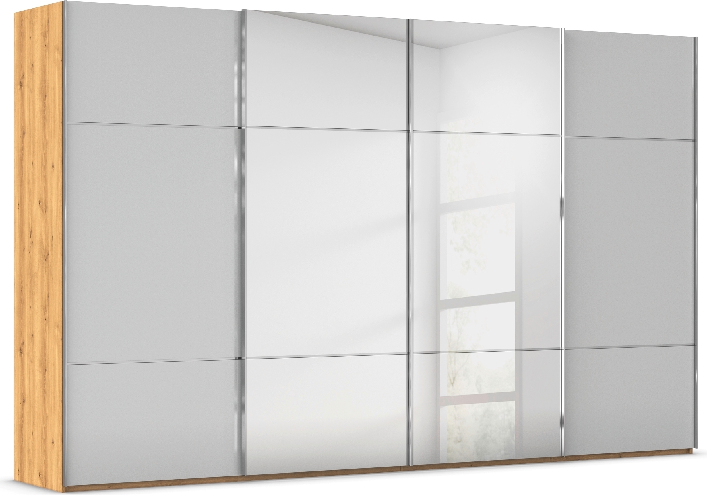 rauch Schwebetürenschrank "Kleiderschrank Schrank Garderobe Schlafzimmerschrank SCALE-TRIO" edle dreigeteilte Front mit 2 Zierleisten Spiegel/Glas MADE IN GERMANY