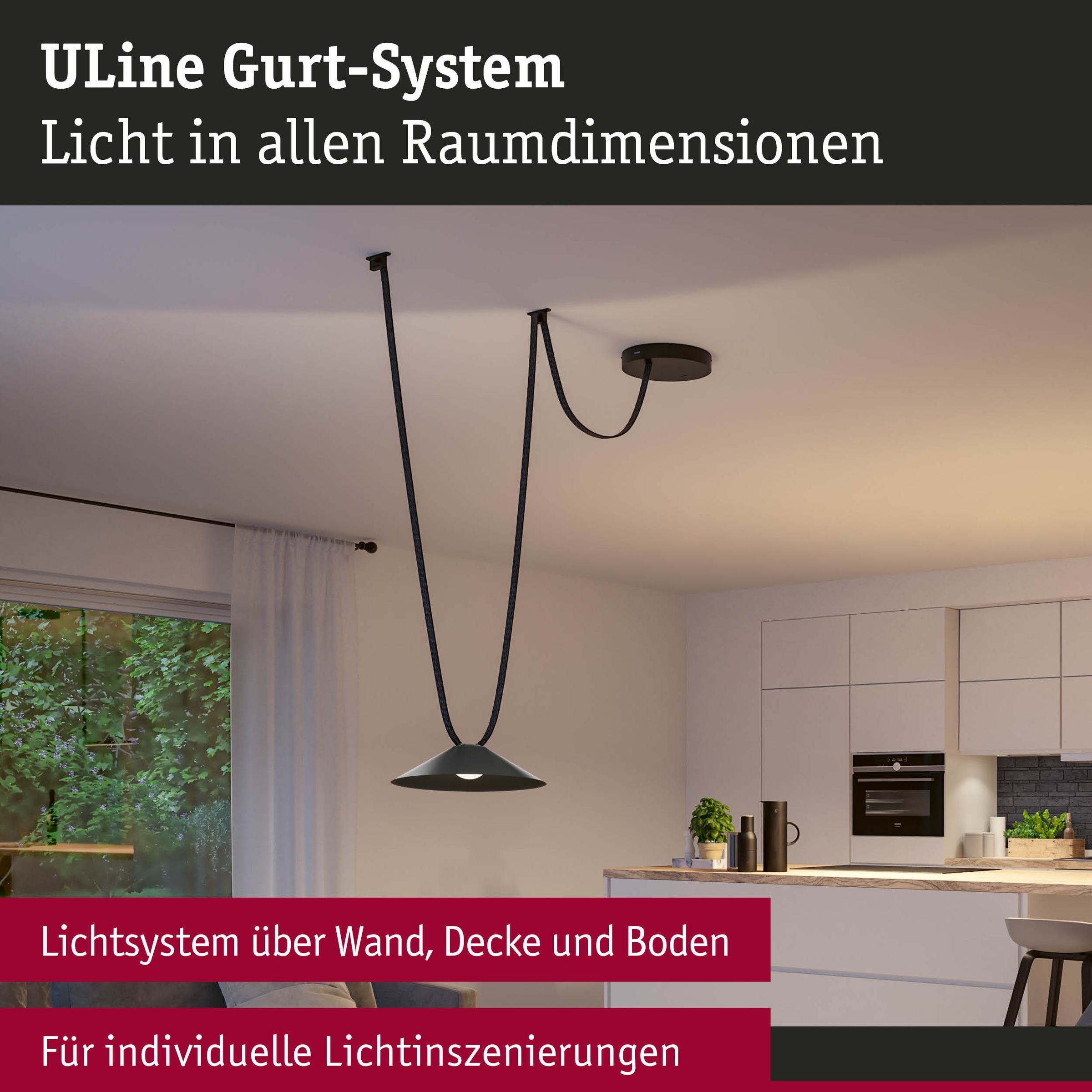 Paulmann Hängeleuchte »ULine Gurt Belt  Starterset 5m 12W Schwarz« 11 Stk. Warmweiß