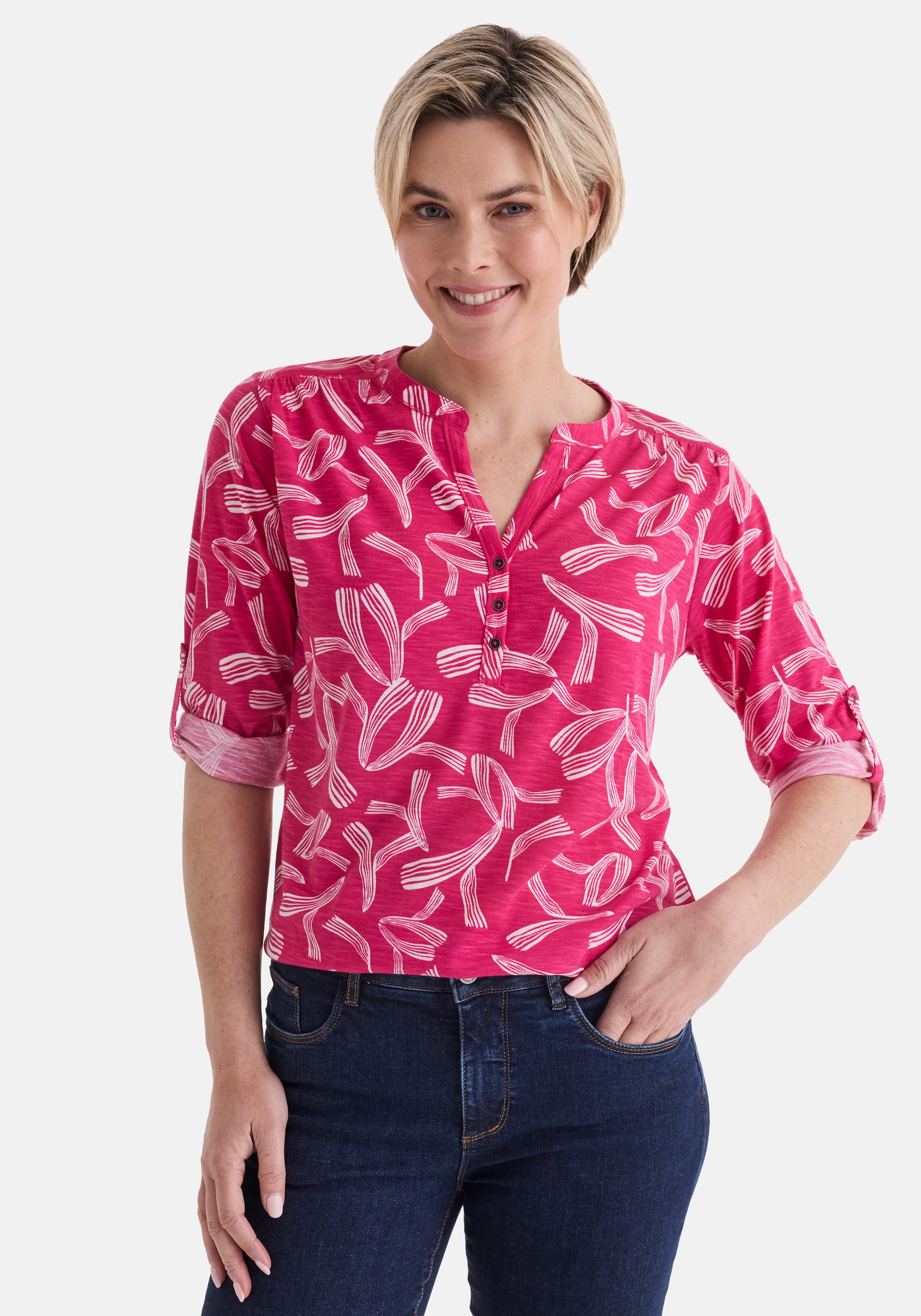 STOOKER WOMEN 3/4-Arm-Shirt »MARIE Print Shirt Bluse 3/4-Arm« Regular Fit Shirt Bluse Baumwolle Shirt Knopfleiste für Damen