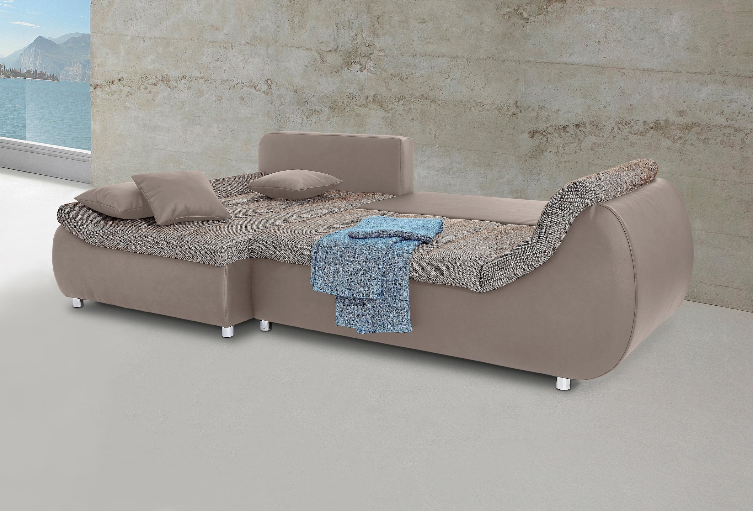 INOSIGN Ecksofa »Imola elegant und bequem, aktuelle Steppung im Sitz, L-Form«, wahlweise mit Bettfunktion