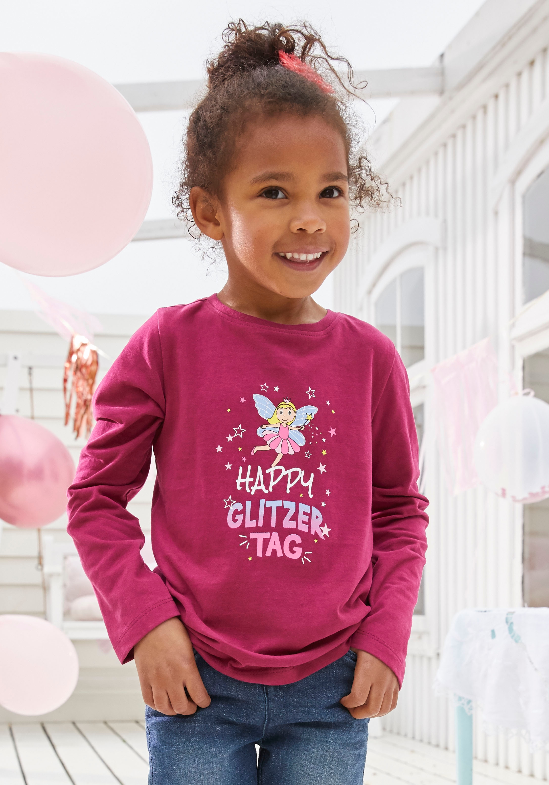 KIDSWORLD Langarmshirt »Happy Glitzer Tag«, Elfen Druck | BAUR