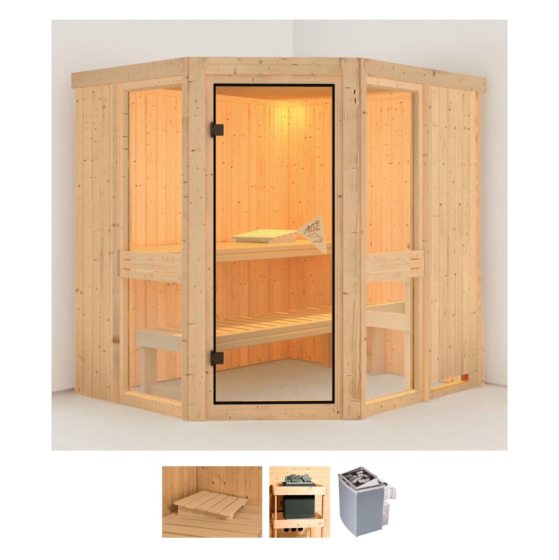 Karibu Sauna "Aline 1" Set, Ofen 9 kW integr. Strg