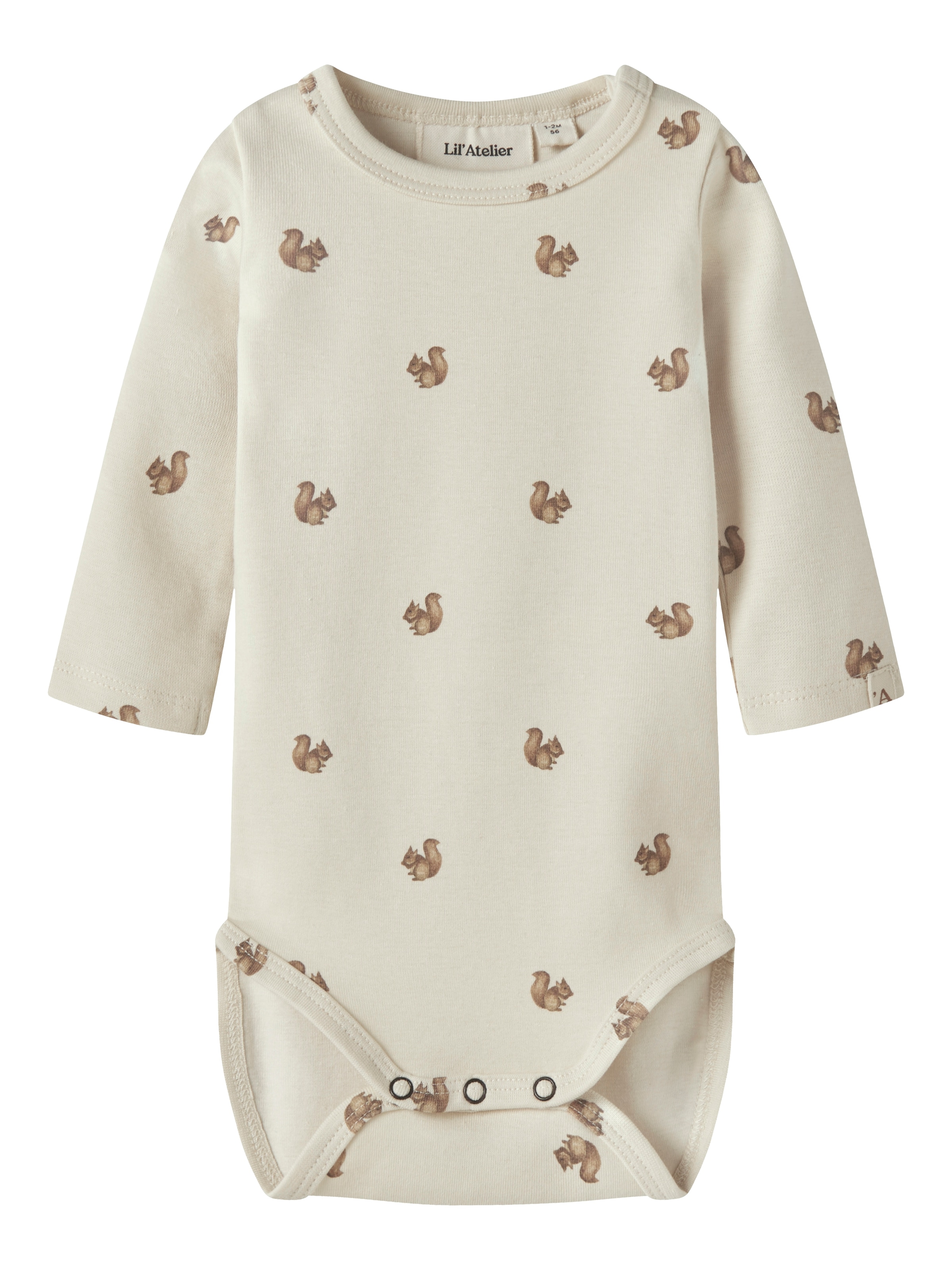 "Langarmbody LIL' ATELIER ""NBNLAYO KIM LS SLIM BODY LIL NOOS"", Jungen, Gr. 68, N-Gr, beige (turtledove aop:squirrel), Jersey, Obermaterial: 57%