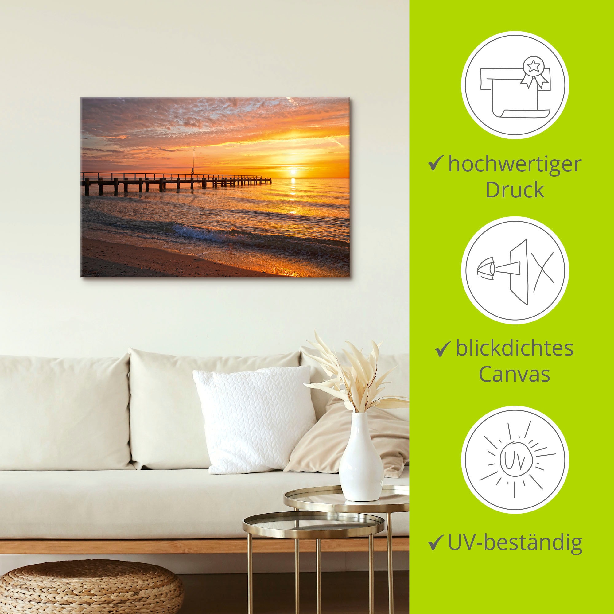 Artland Wandbild »Urlaubsfeeling am Ostseestrand«, Bilder vom Sonnenuntergang & -aufgang (1 Stück), in vielen Größen & Produktarten - Alubild/Outdoorbild, Leinwandbild, Poster, Wandaufkleber/Wandtattoo auch für Badezimmer geeignet