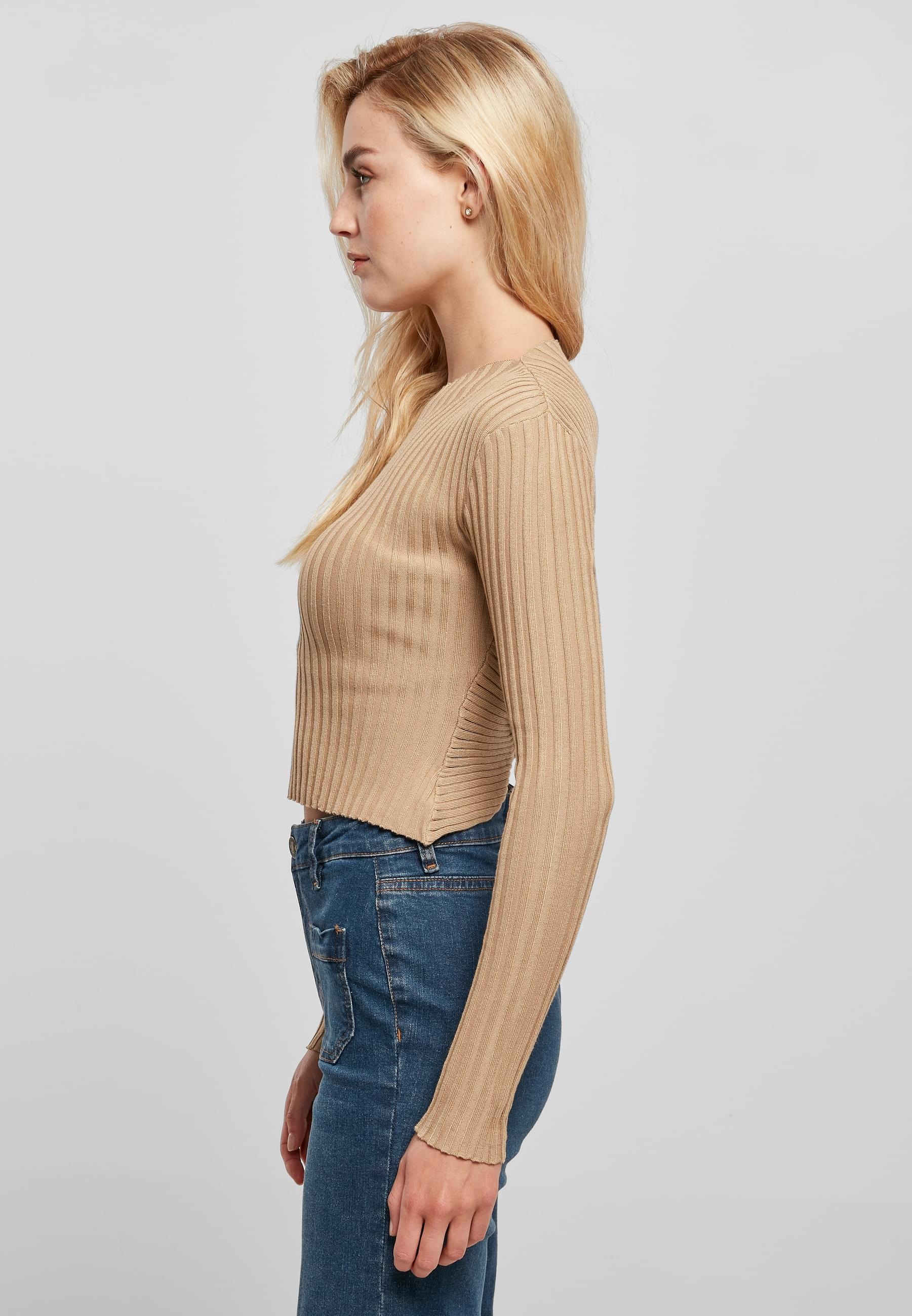 URBAN CLASSICS Rundhalspullover »Urban Classics Damen Ladies Short Rib Knit Twisted Back Sweater«, (1 tlg.)