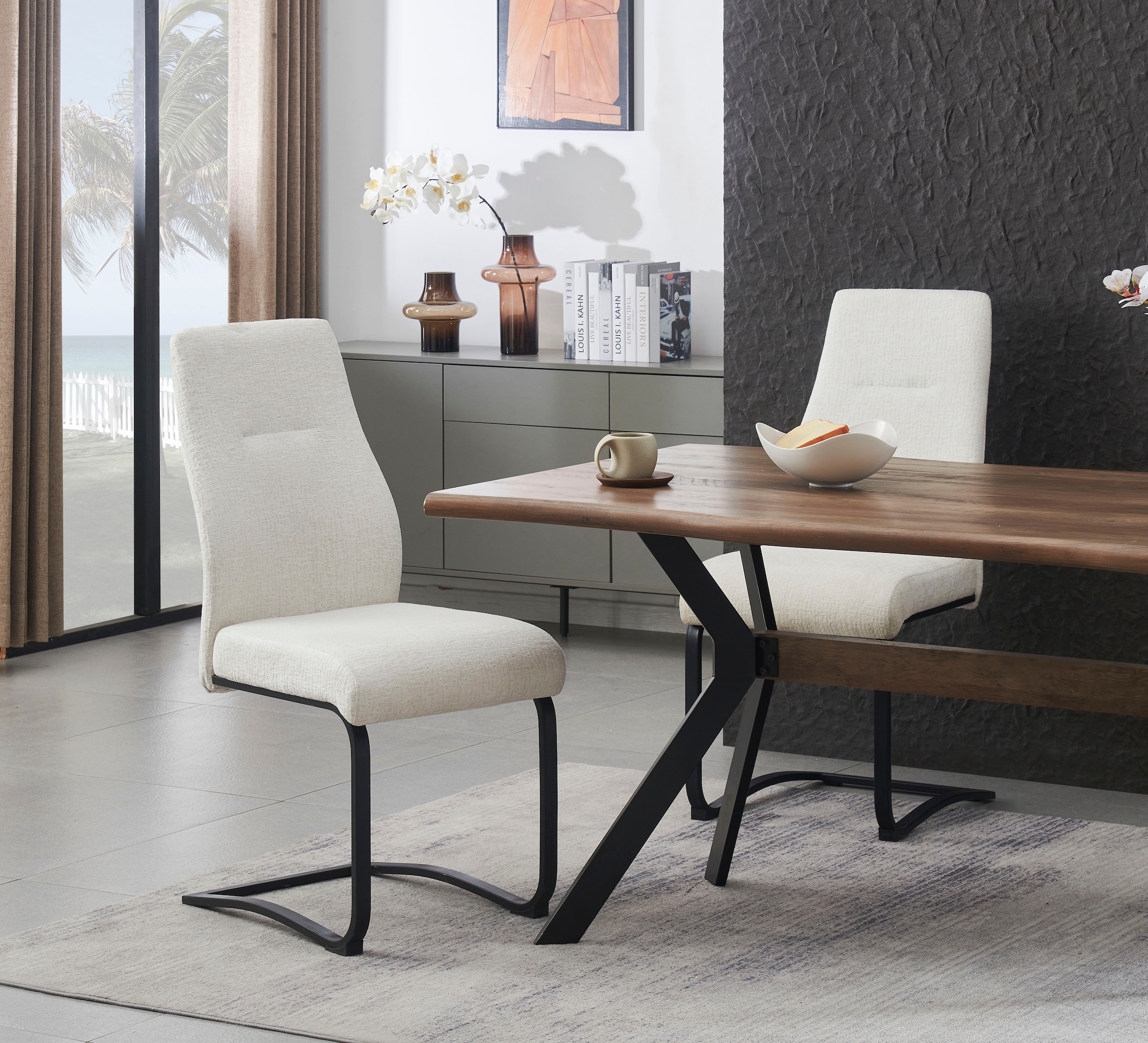 Home affaire Esszimmerstuhl »VERNON, 2er Set, mit Metallgestell in matt schwarz« (Set) 2 Stk.in verschiedenen Farben, Belsatbarkeit pro Stuhl 120 kg