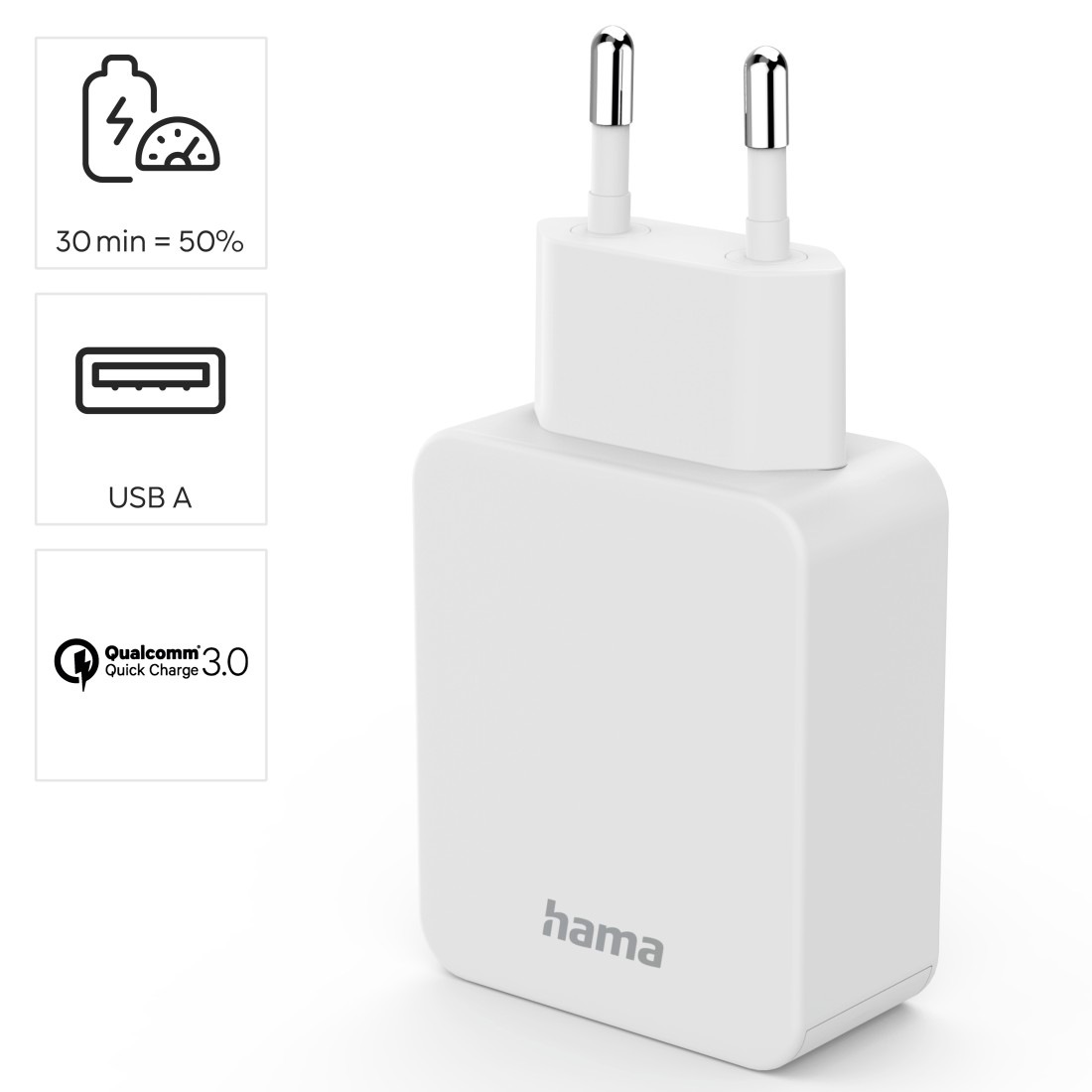 Hama USB-Ladegerät »Schnellladegerät "Qualcomm® Quick Charge™ 3.0", USB-A, 19,5 W, Weiß«