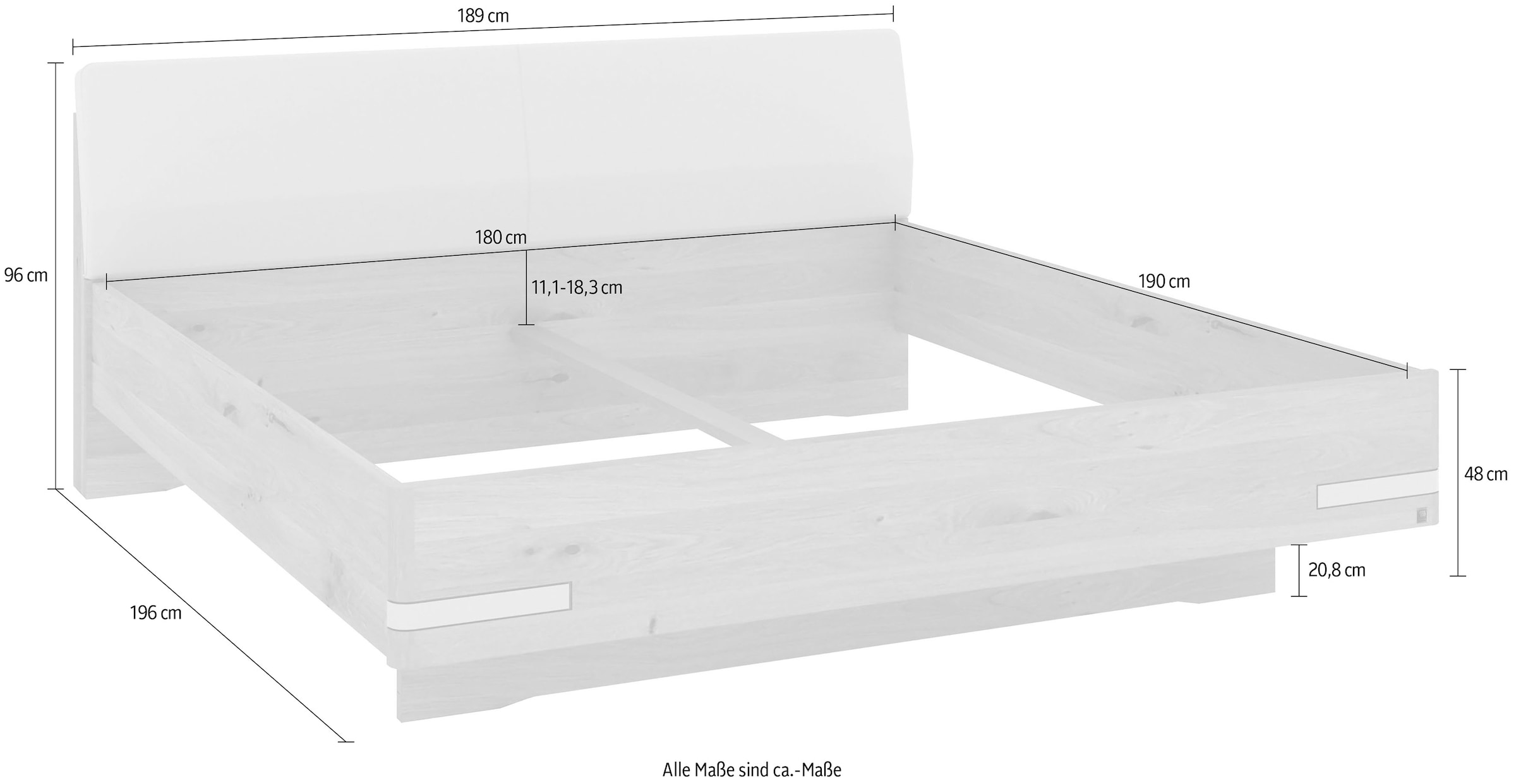 Musterring Holzbett »Savona, Bettgestell, Bettrahmen, teilmassiv Bianco-Eiche« Belastbarkeit 220 Kg, 4-fache Liegehöhenverstellung, MADE IN GERMANY,  Kopfteil Kunstleder Champagner, Details in Chrom, verschiedene Größen