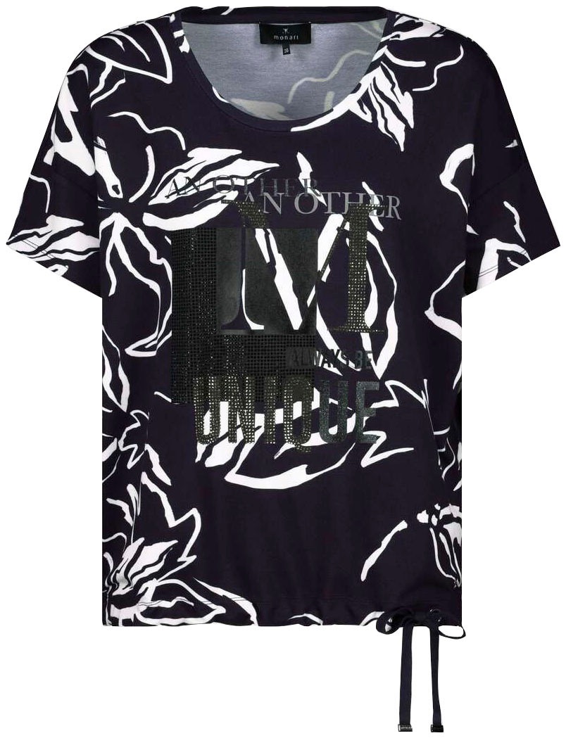 Monari Rundhalsshirt, mit Glitzerschrift kaufen für | BAUR und Blumendruck