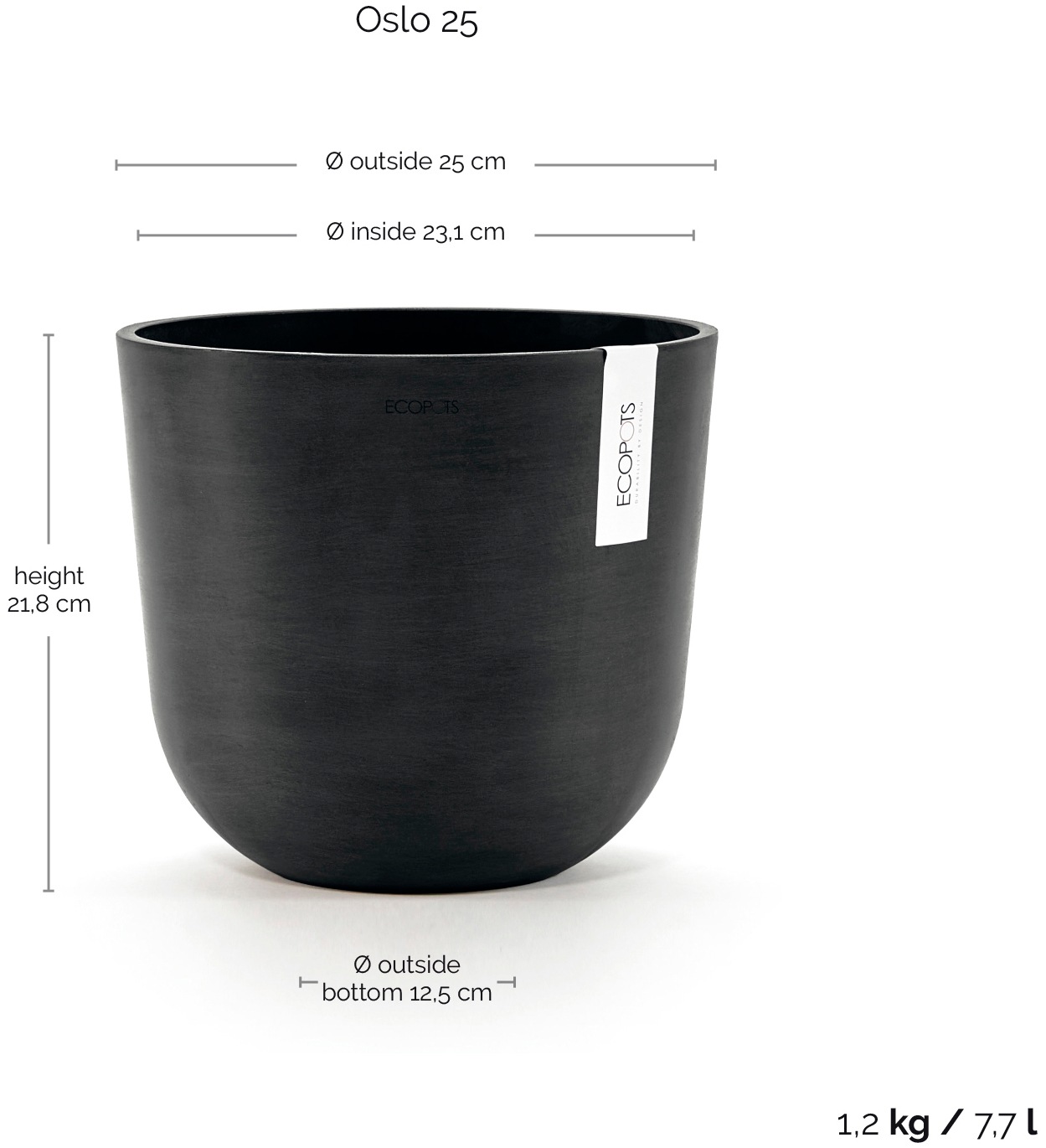 ECOPOTS Blumentopf »Oslo 25 Dunkelgrau«, für innen und außen: frostsicher, bruchsicher und lichtbeständig