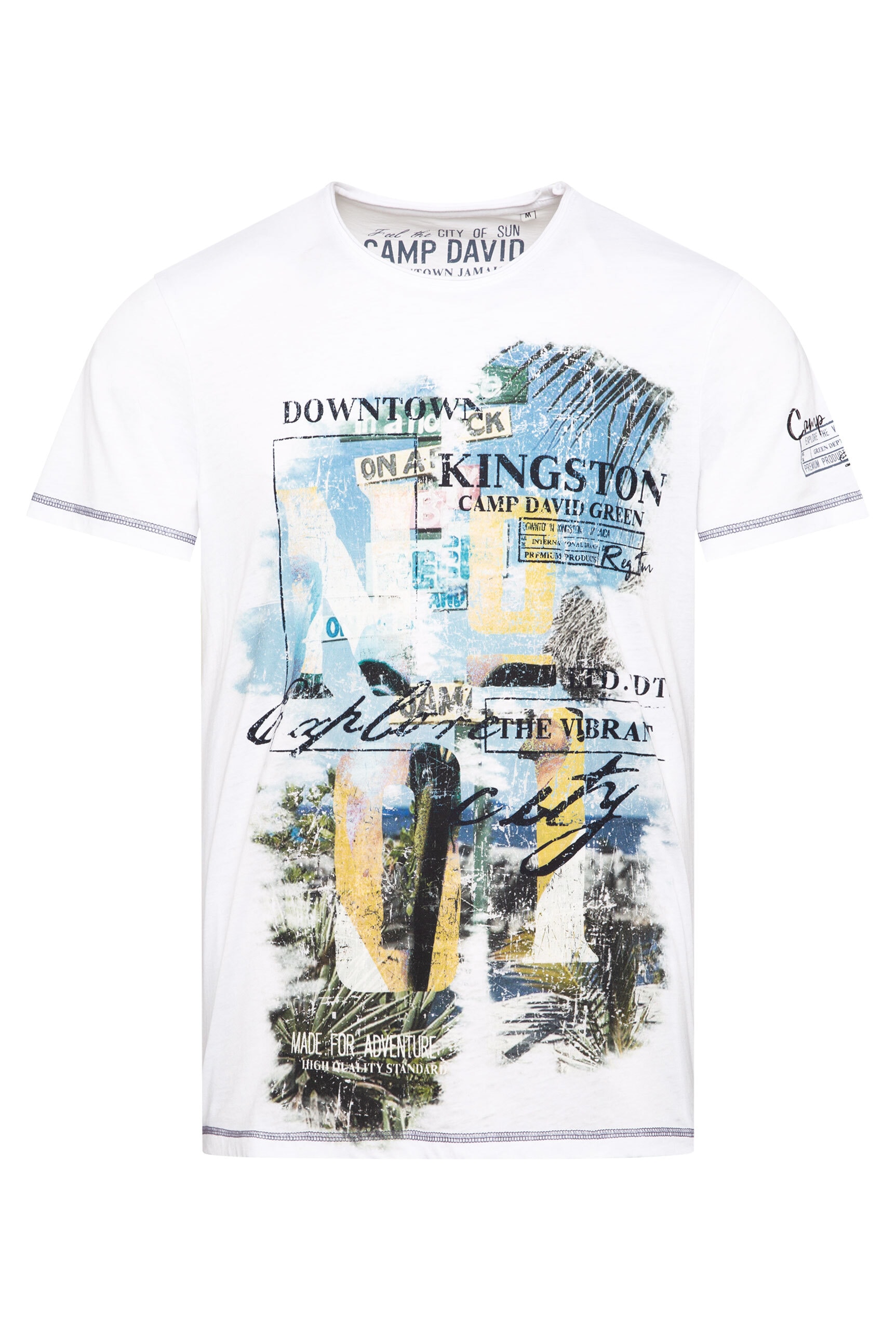 CAMP DAVID Rundhalsshirt, mit offener Kante am Ausschnitt