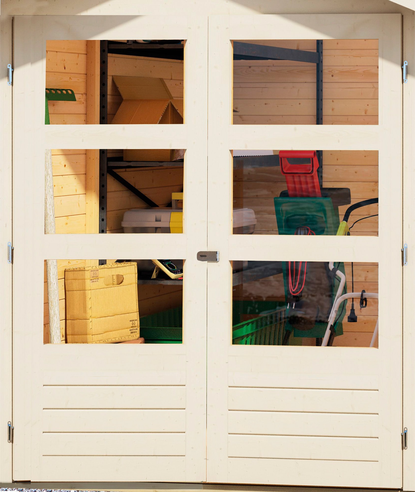 Karibu Gartenhaus »"Arnis 5" SET anthrazit mit Anbaudach 2,80 m Breite«, (Set), aus hochwertiger nordischer Fichte