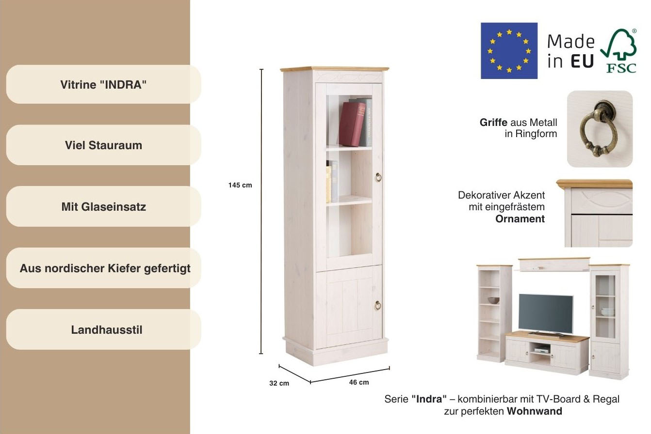 Thumbnail - OTTO home Vitrine "Indra" aus massiver Kiefer, FSC, 2trg., Höhe 145 cm, dezentes Ornament
