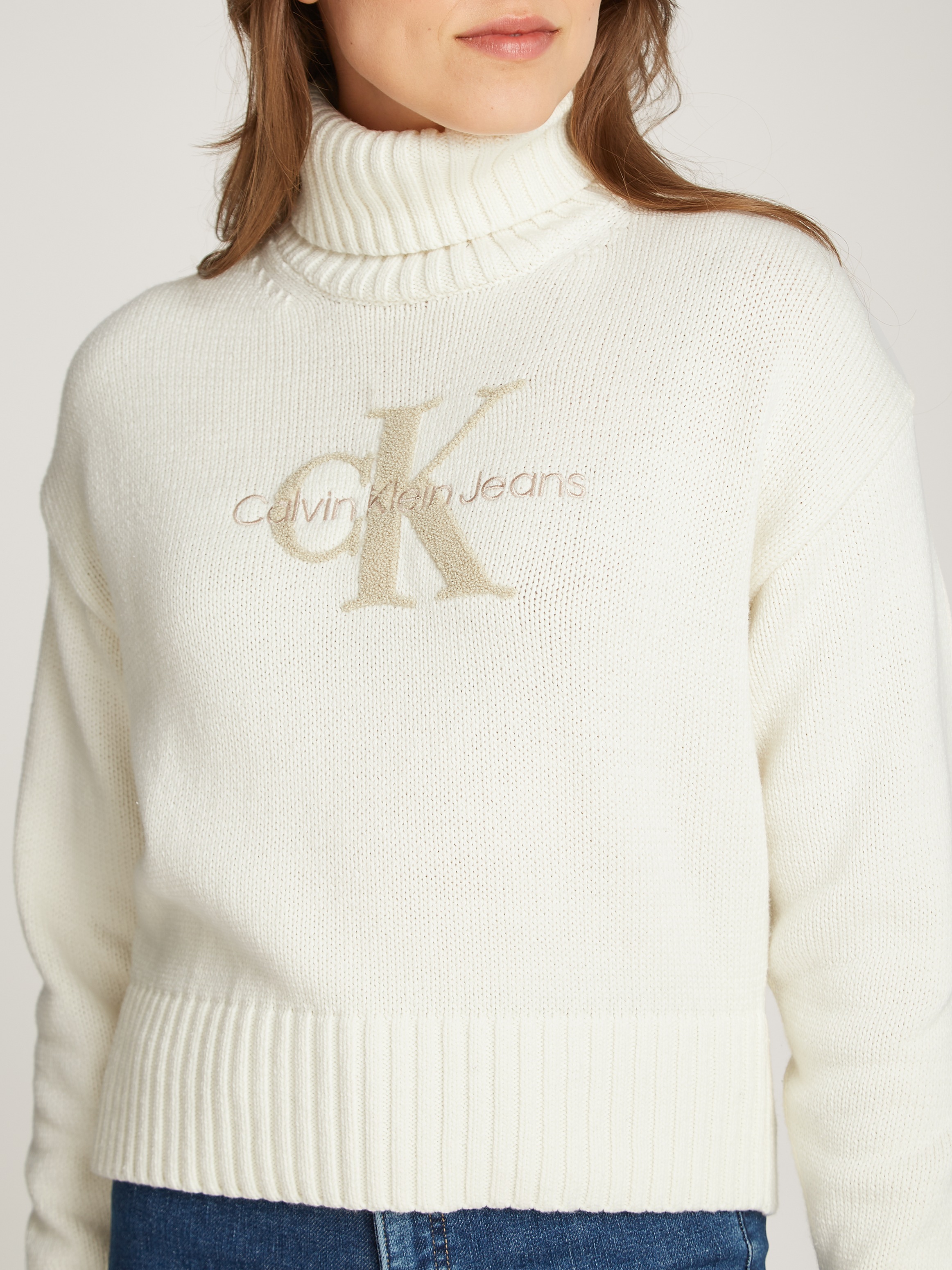 Calvin Klein Jeans Stehkragenpullover "CHENILLE MONOLOGO SWEATER", mit Logo günstig online kaufen