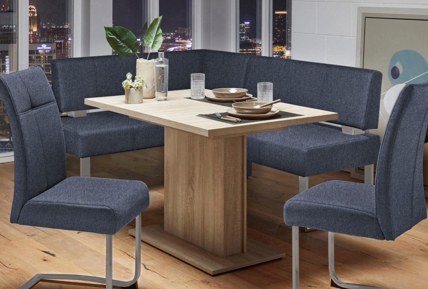 Eckbank OTTO HOME "Rab", blau (dunkelblau (capulet 4010), silberfarben), B:180cm H:88cm T:140cm, Polyester, Sitzbänke, Eckbank, in 2 Breiten (180 oder 200 cm), Bezug in verschiedenen Qualitäten 5