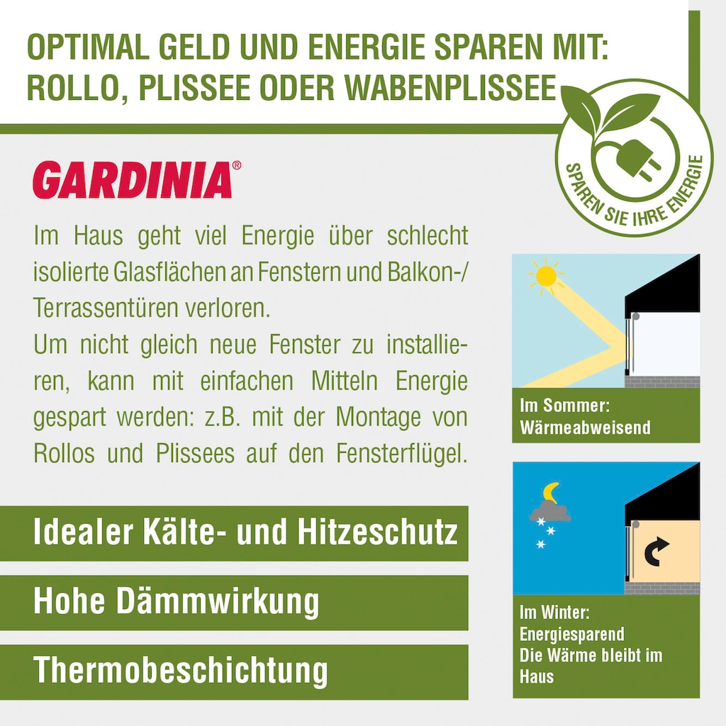 GARDINIA Plissee »Easyfix Thermo-Plissee mit 2 Bedienschienen Energiesparend«, verdunkelnd, energiesparend, ohne Bohren, verspannt