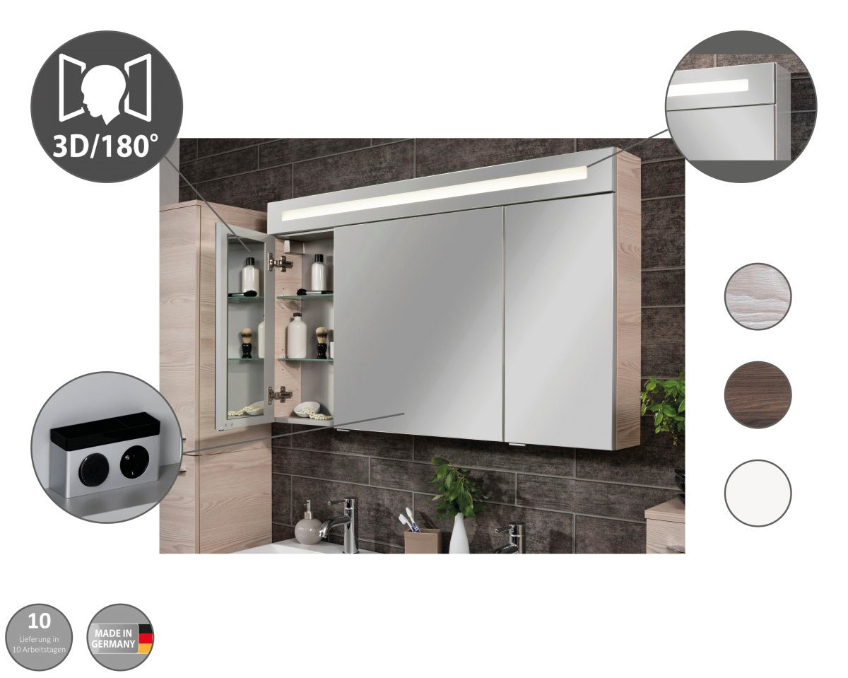 Thumbnail - FACKELMANN Spiegelschrank "CL 120 - weiß", Badmöbel Breite 120 cm, 2 Türen, doppelseitig verspiegelt