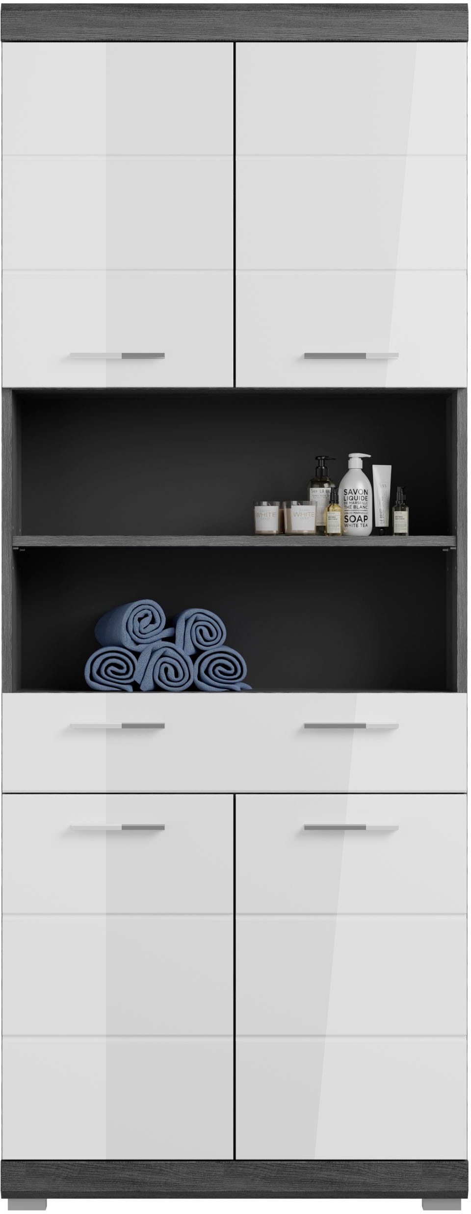 INOSIGN Badmöbel-Set »Siena, 4 teilig, bestehend aus:«, (Set, 4 St.), Hochschrank, Waschbeckenunterschrank, Badspiegel, Hochschrank breit