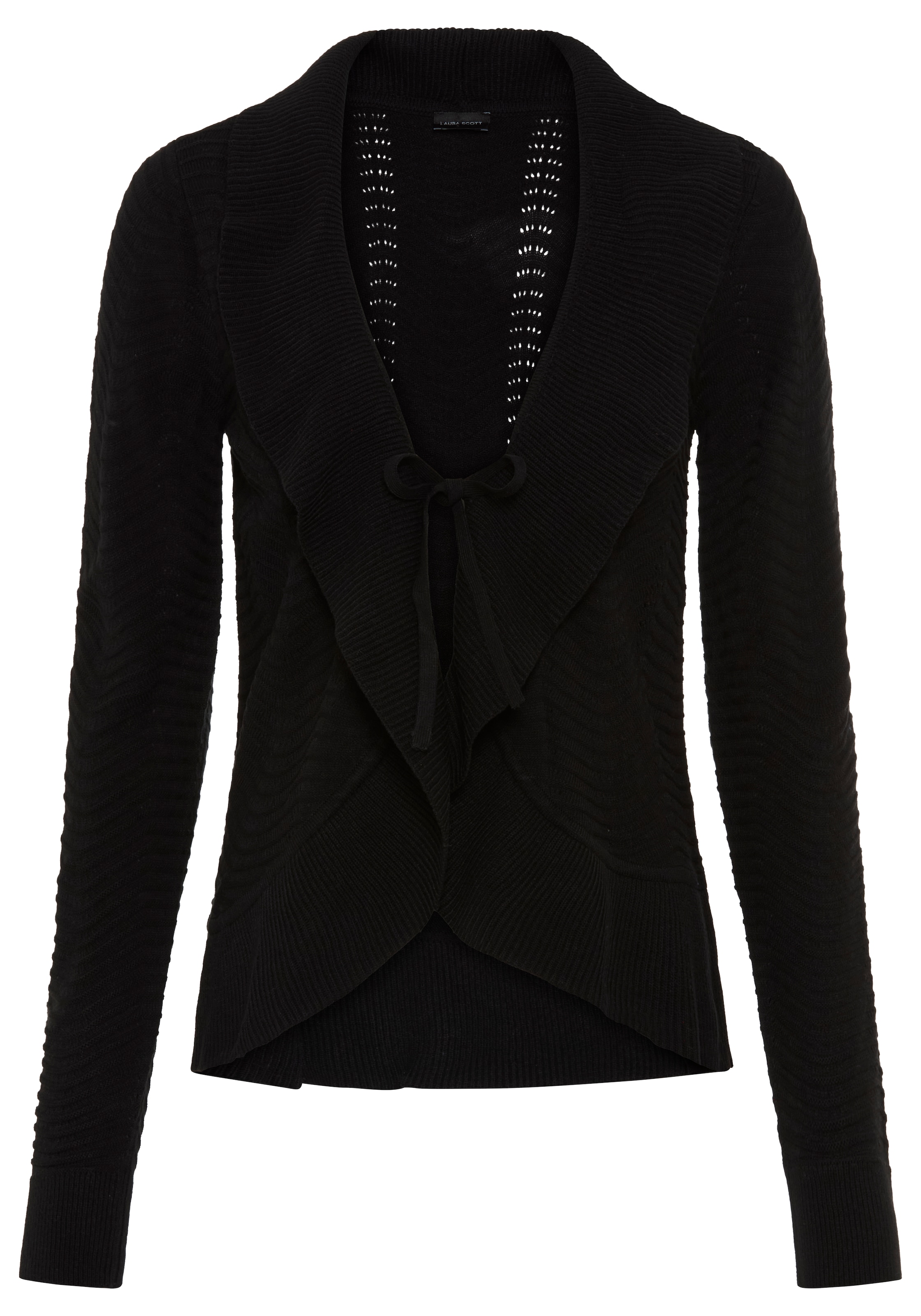 Laura Scott Ajourstrickjacke »mit Ajourstrickmuster« aus leichtem Strick mit Volants und Bindeband