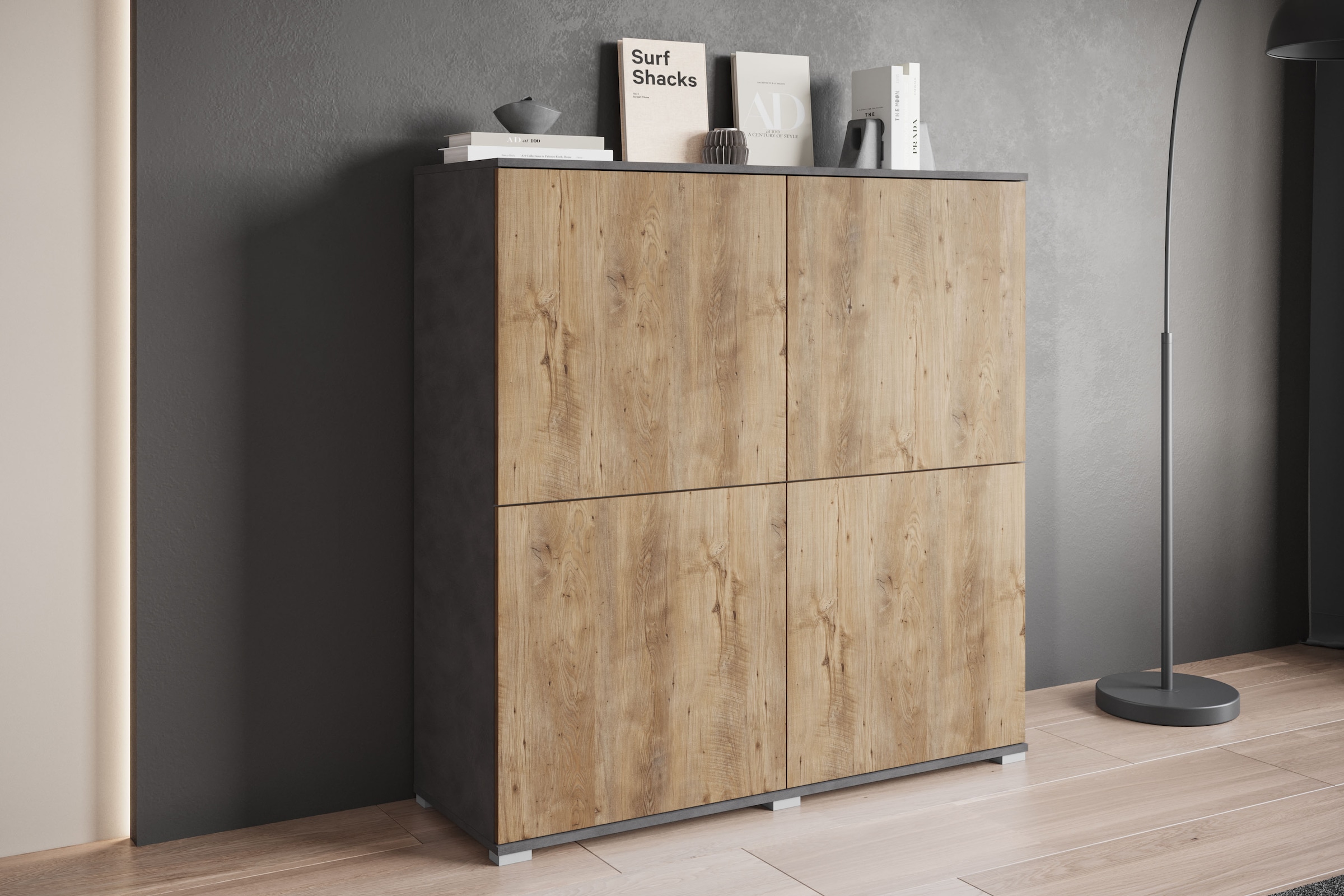 INOSIGN Highboard »Kenia, moderne grifflose Hochkommode mit 4 Türen, Breite 120 cm«, (1 St.), Push-to-Open-Fronten, höhenverstellbaren Einlegeböden
