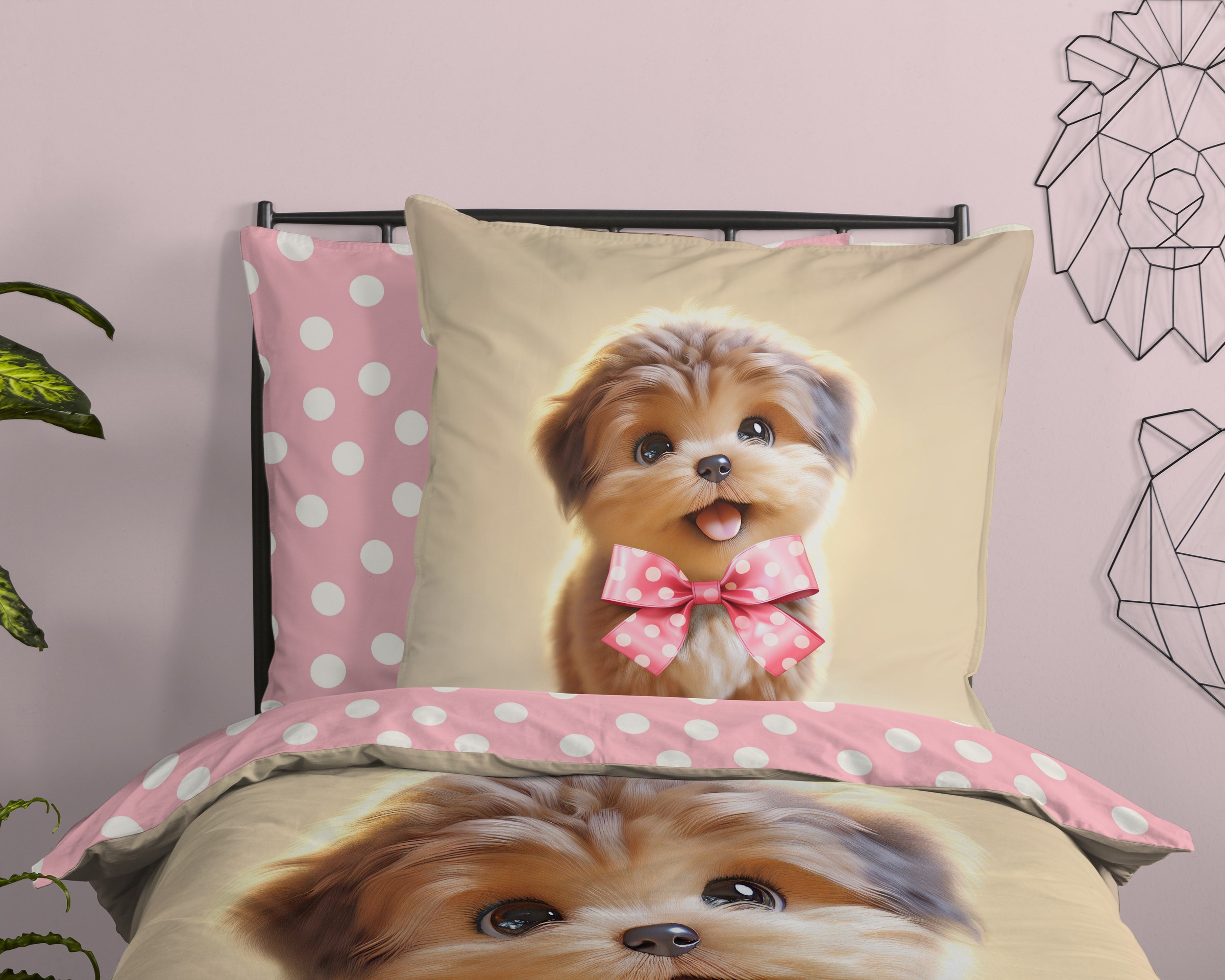 Thumbnail - PURE luxury collection Kinderbettwäsche "Bobi" 2 Stk. Mikrofaser, 135x200, 2 Teilig, Wendeoptik, Kind, Hund, Welpe