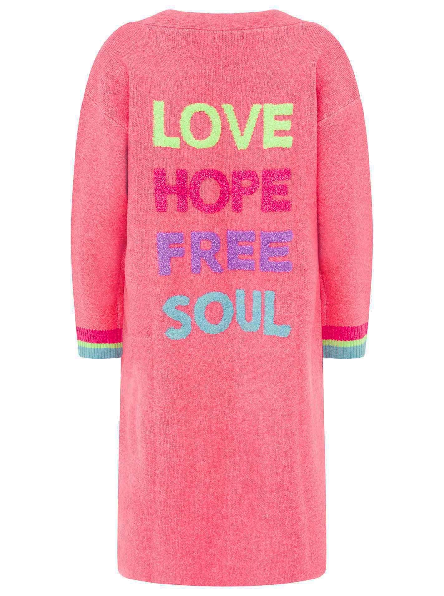 Zwillingsherz Cardigan »"HOPE"« Statement Schriftzug hinten, gestreifte Bündchen, länger geschnitten