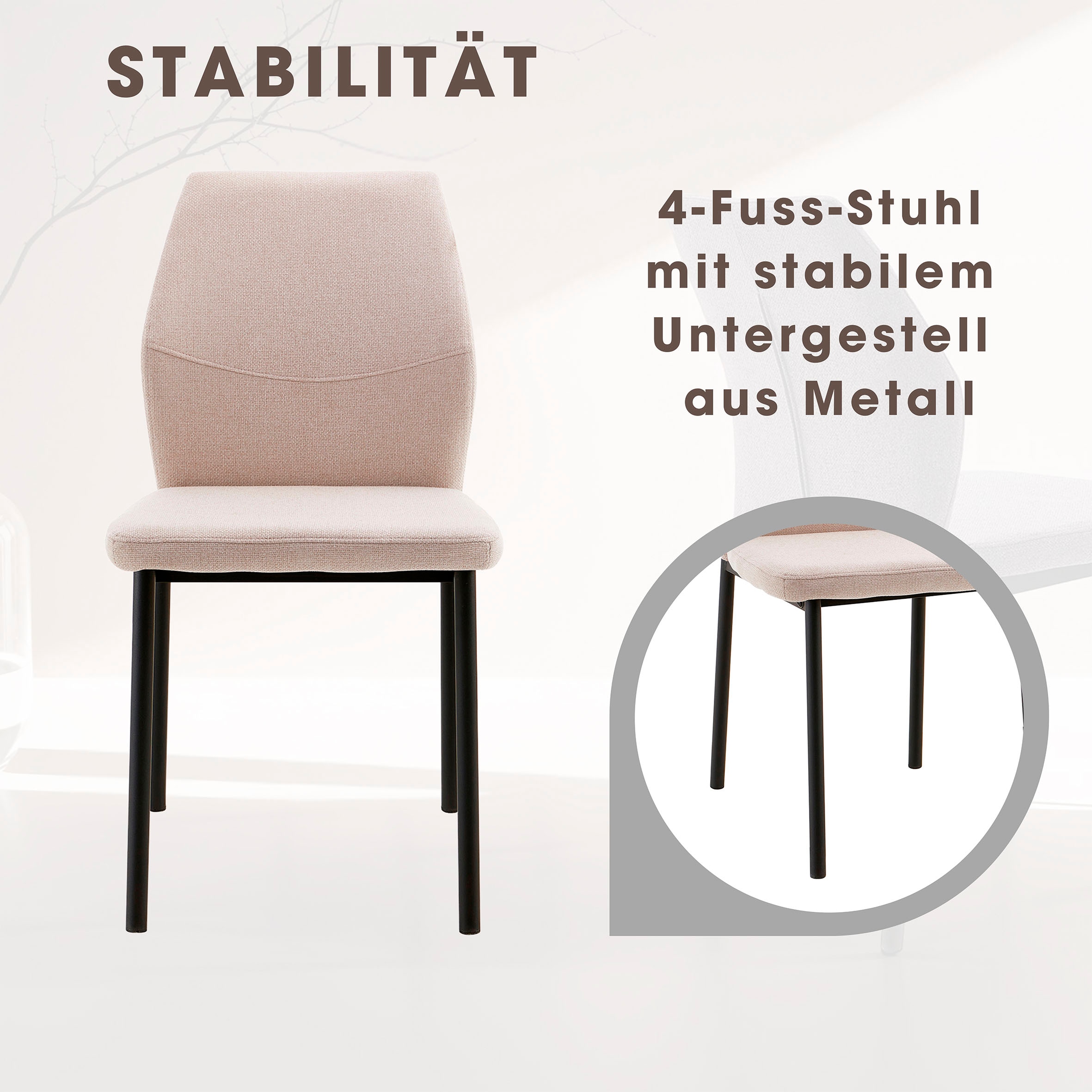 Home affaire Esszimmerstuhl »Lumos«, (Set), 2 St., Webstoff, Webstoff in vielen Farben erhältlich mit stabilem Metalluntergestell
