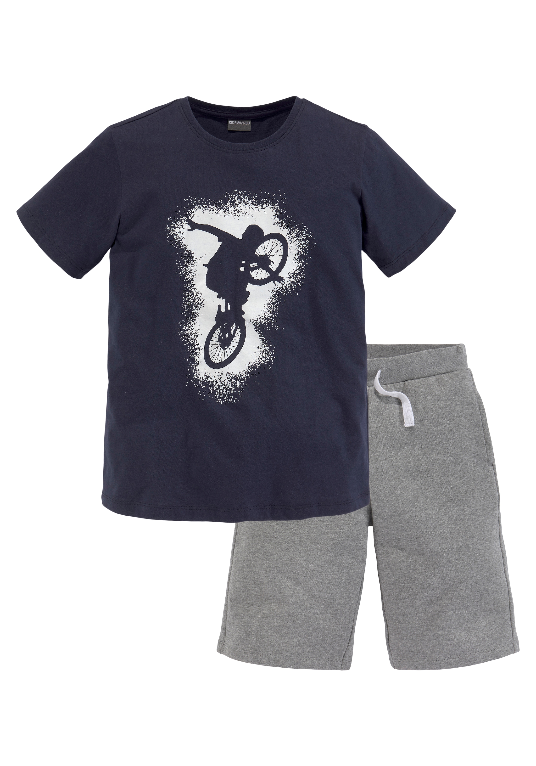 KIDSWORLD Shirt & Shorts "2tlg. Set T-Shirt + Sweatshorts" Set, 2, 2 Stk. BIKER-Druck, jedes Teil einzeln tragbar