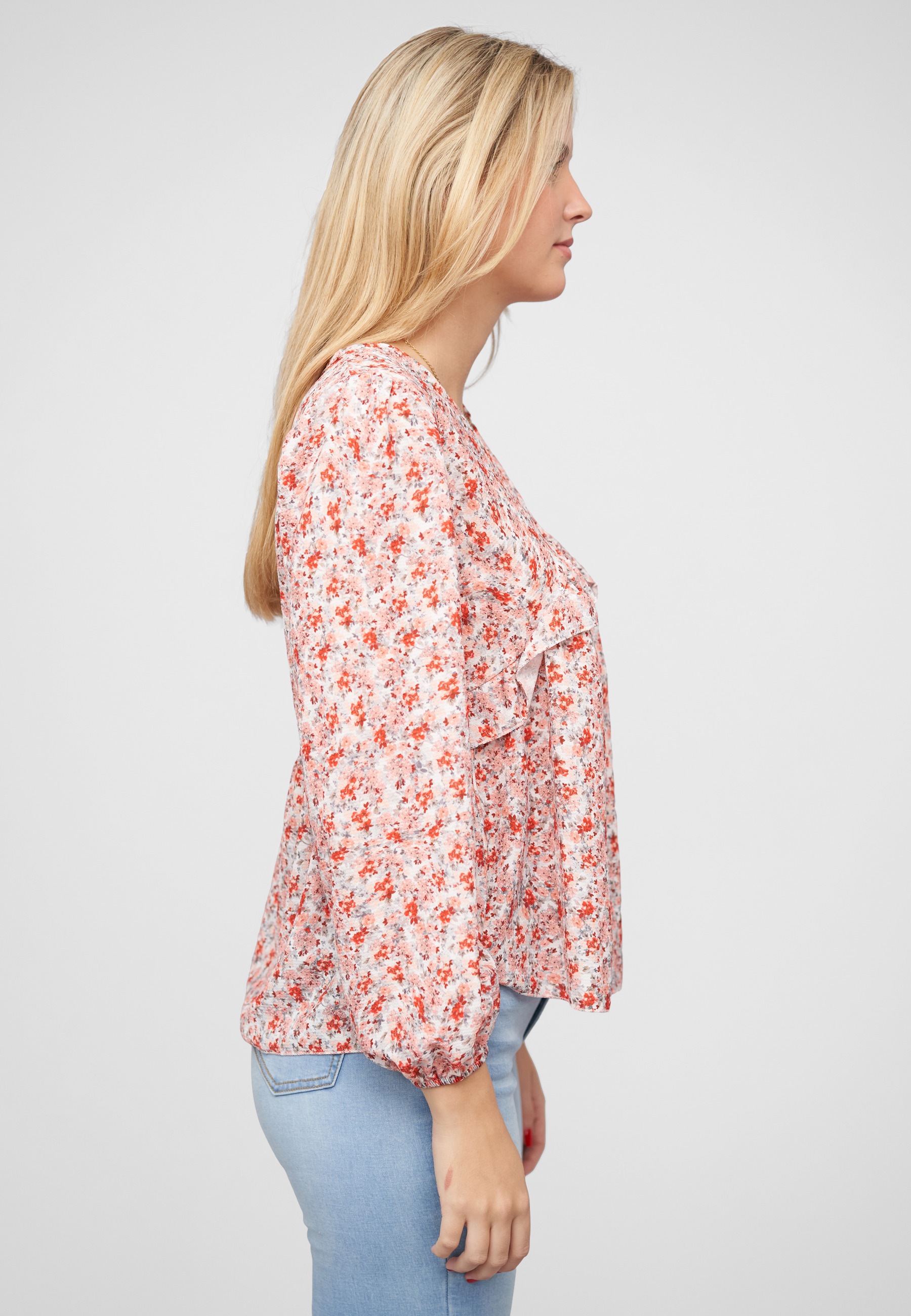 CLOUD 5IVE Blusentop »CLOUD 5IVE V-Neck Bluse mit Rüschendetails und Blumen Print«