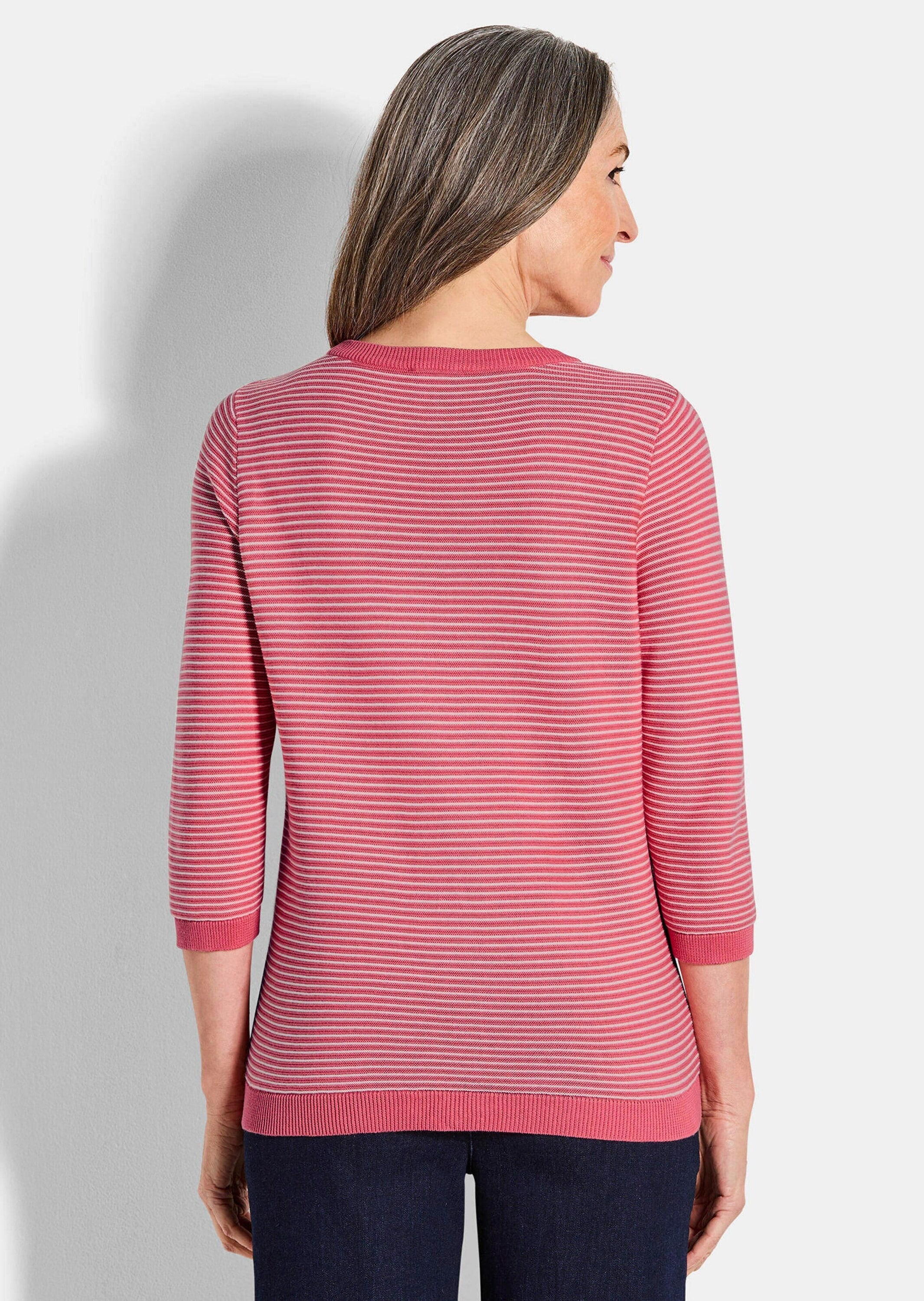 GOLDNER Rundhalspullover »Kurzgröße Halbarm Ringelpullover aus Baumwolle« Rundhalsausschnitt
