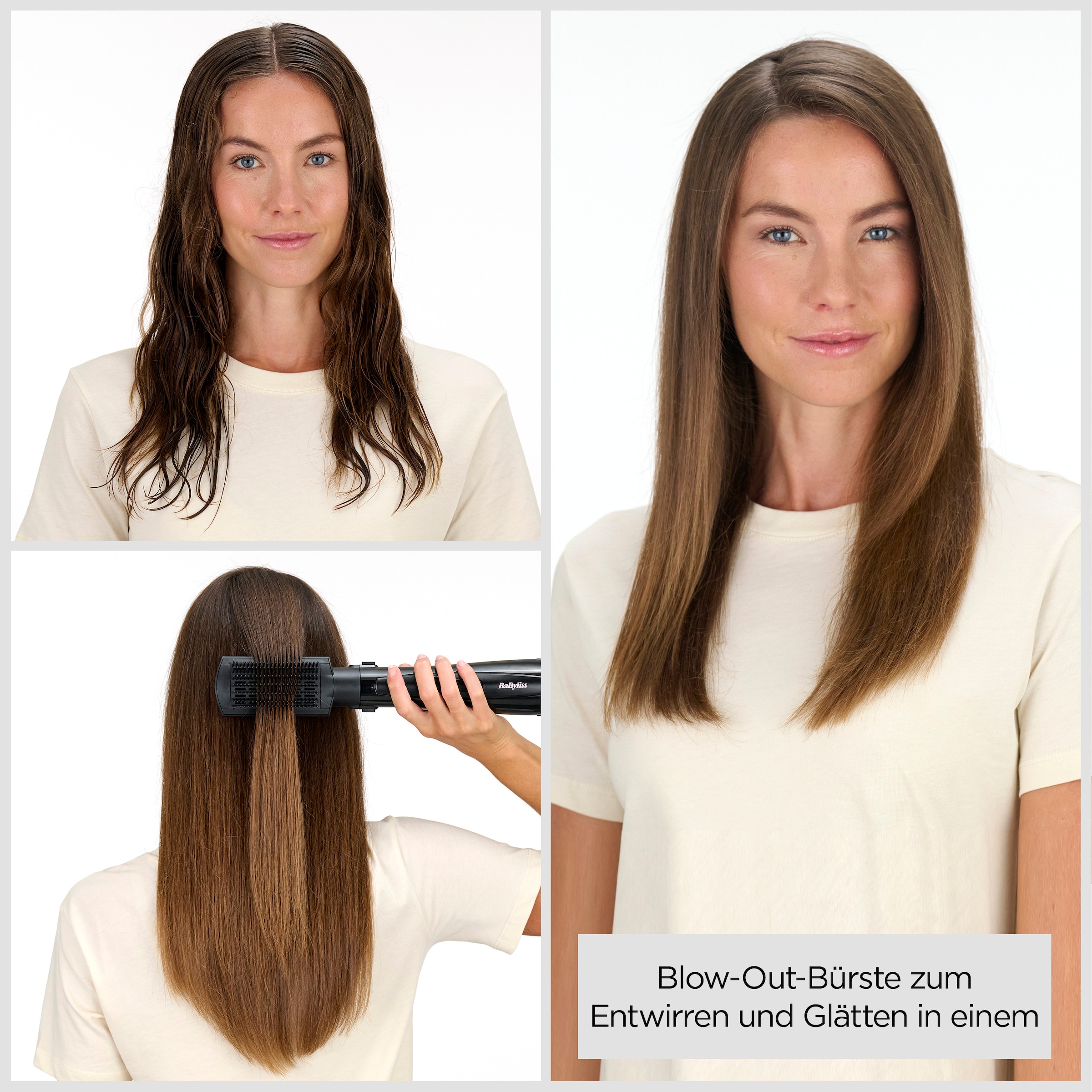 BaByliss Warmluftbürste »BaByliss Style Smooth 1000 Warmluftbürste mit 3 Aufsätzen, AS128E« 3 Aufsätze Rundbürstenföhn, Wet-to-Dry Styling, Ionen-Technologie, 1000W