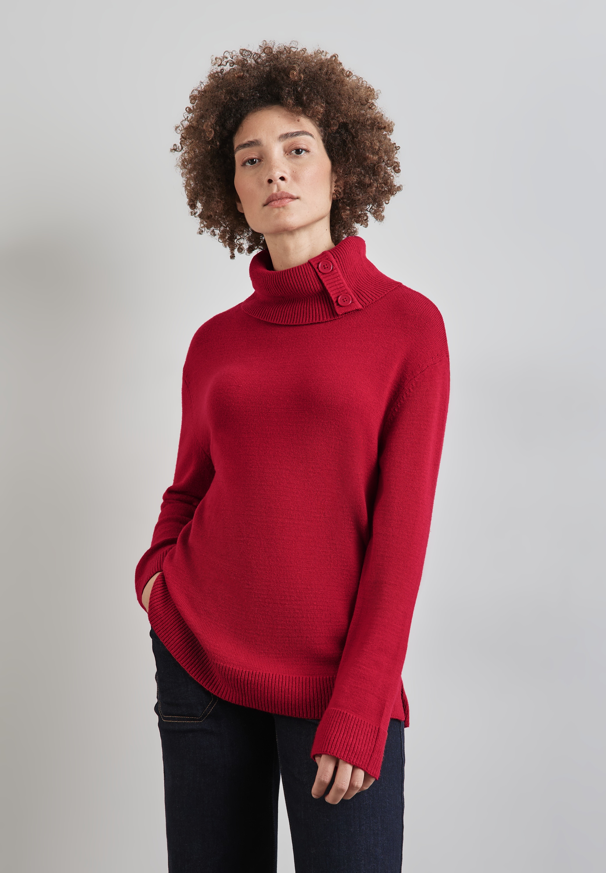 STREET ONE Rollkragenpullover, mit Knopf Details