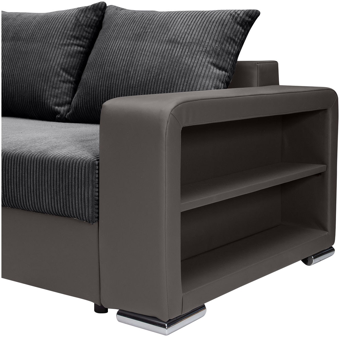 COLLECTION AB Ecksofa »L-Form«, Regalarmlehne mit LED RGB Beleuchtung,Bettfunktion und Bettkasten