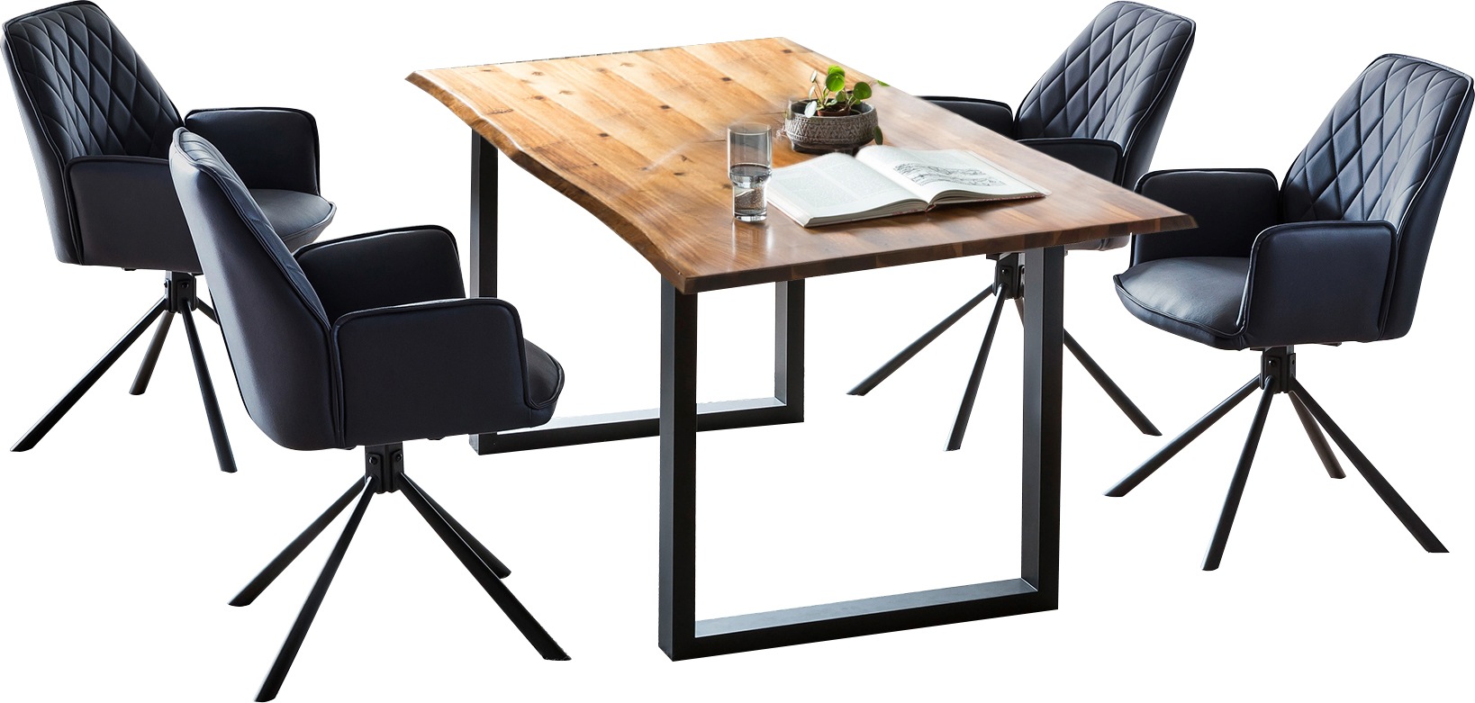 SalesFever Essgruppe »Esszimmergruppe: Stilvolles Ensemble« Set, 5 Stk. tlg. 5-teiliges Set: Drehbare Sitzflächen-Stühle