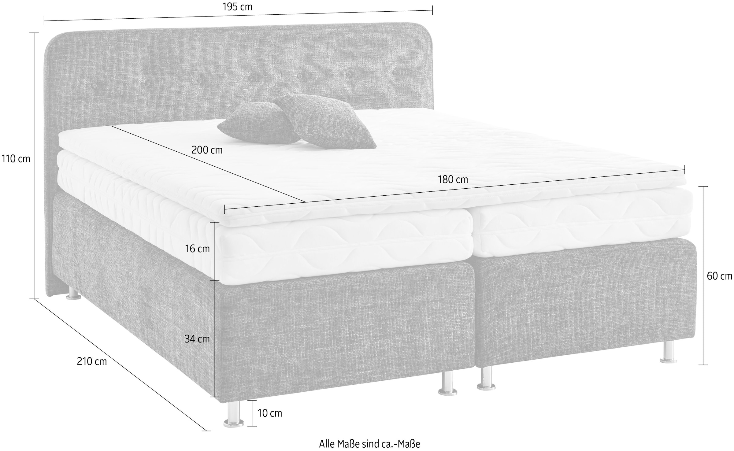 Westfalia Schlafkomfort Boxspringbett »Sapporo«, Inkl. Zierkissen, wählbar in H2, H3 & H4