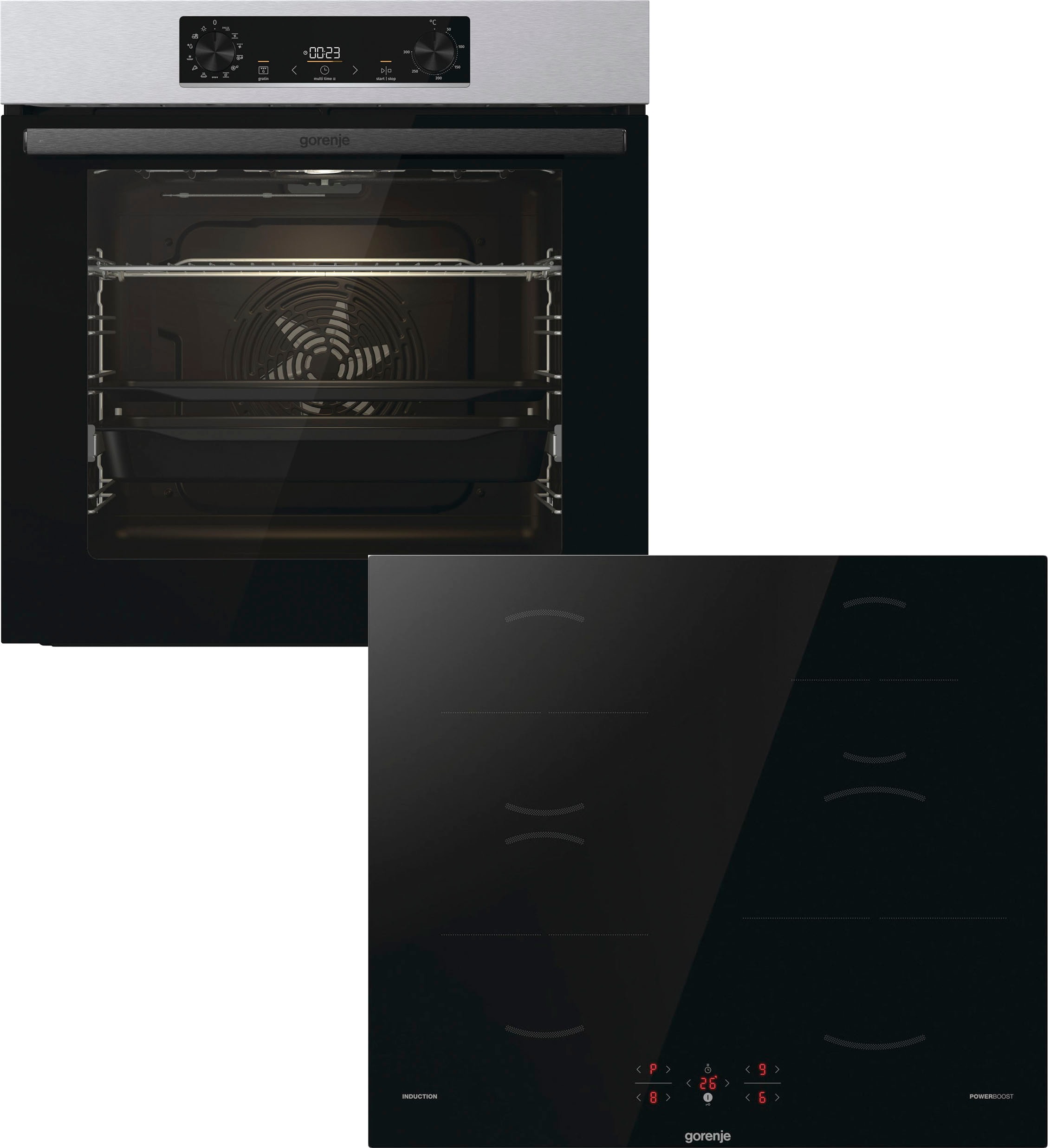GORENJE Backofen-Set "Pacific Backofen-Set Basic Induktion 2021", grau, Herdsets, Pizzafunktion mit 300 C – perfekt für Pizza, Focaccia und mehr