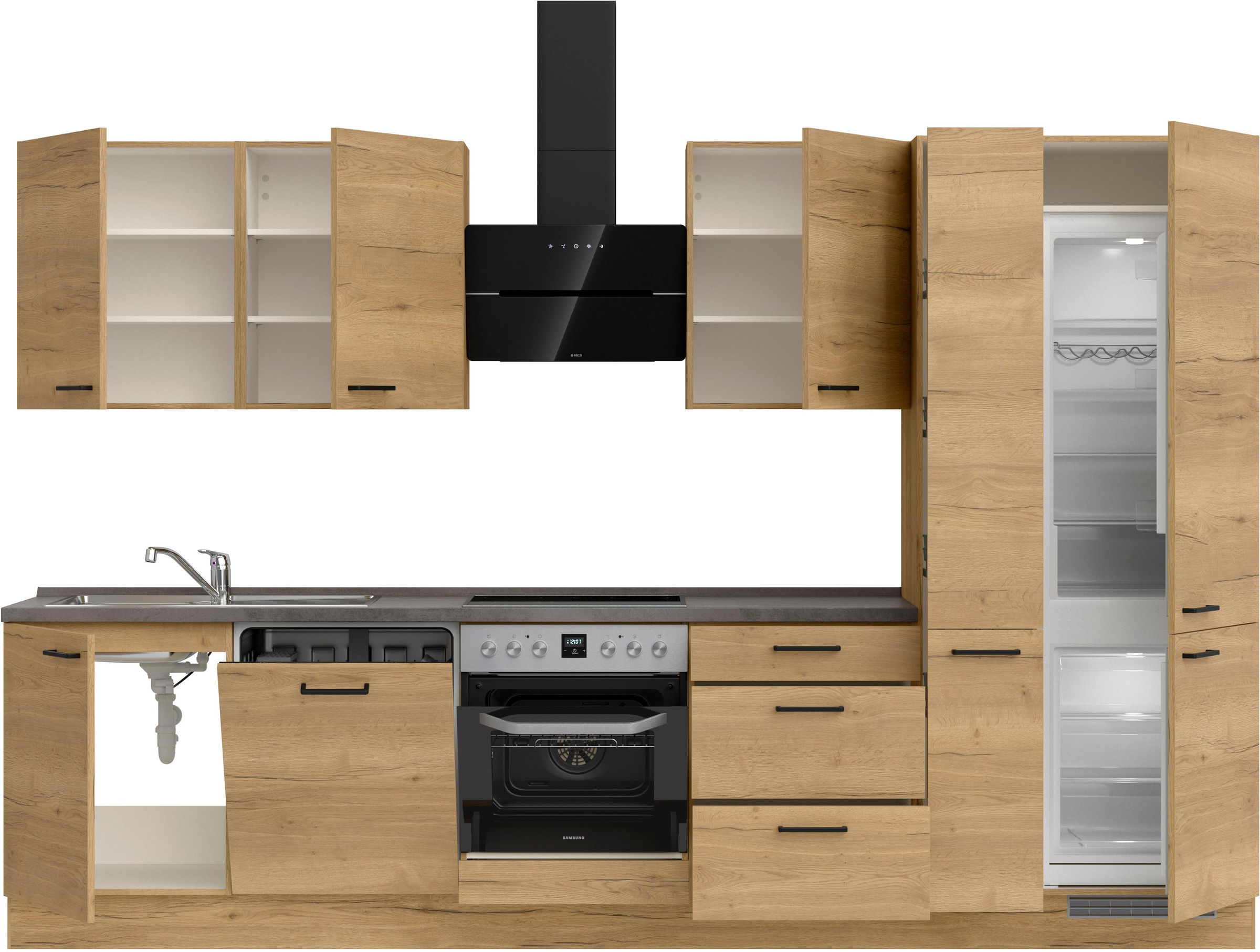 nobilia® Küchenzeile »"Structura II"«, vormontiert, Ausrichtung wählbar, Breite 330 cm, wahlw. mit E-Geräten