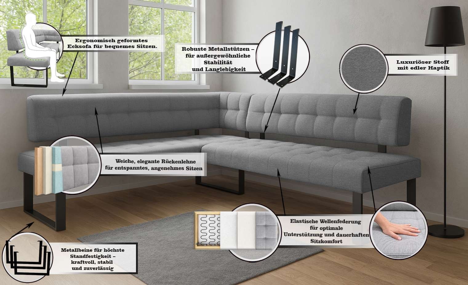 Home affaire »Mia Küchenbank, Polsterbank, Esszimmerbank, 207x167 cm« Moderne Bank und  Farben, Sitzplatzanzahl: 5, Frei in Raum stellbar