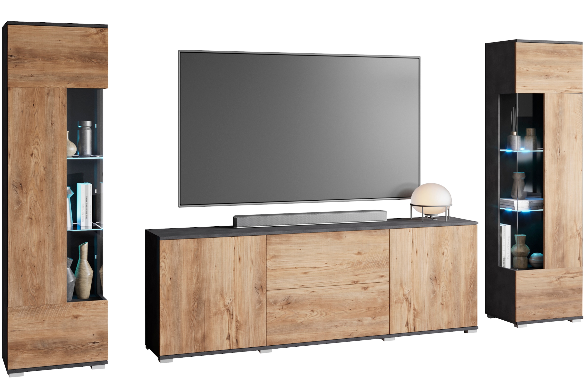 INOSIGN Wohnwand "KENIA", (Komplett-Set, 3 St.), Vitrinen mit Eckverglasung günstig online kaufen