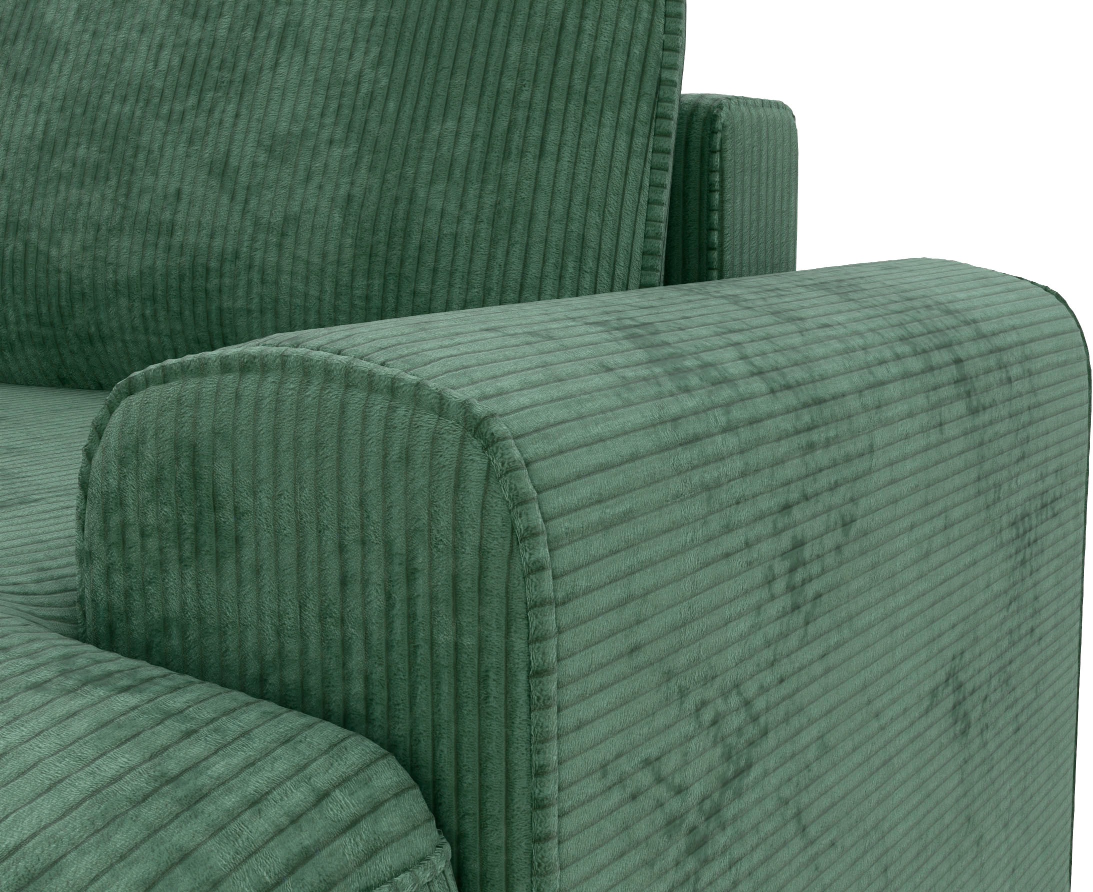 TRENDMANUFAKTUR Ecksofa »Fordon, Schlafsofa mit Bettkasten, Couch in L-Form, Breite 250 cm«, in Cordstoff HYPER, dunkelgrün, Recamiere links