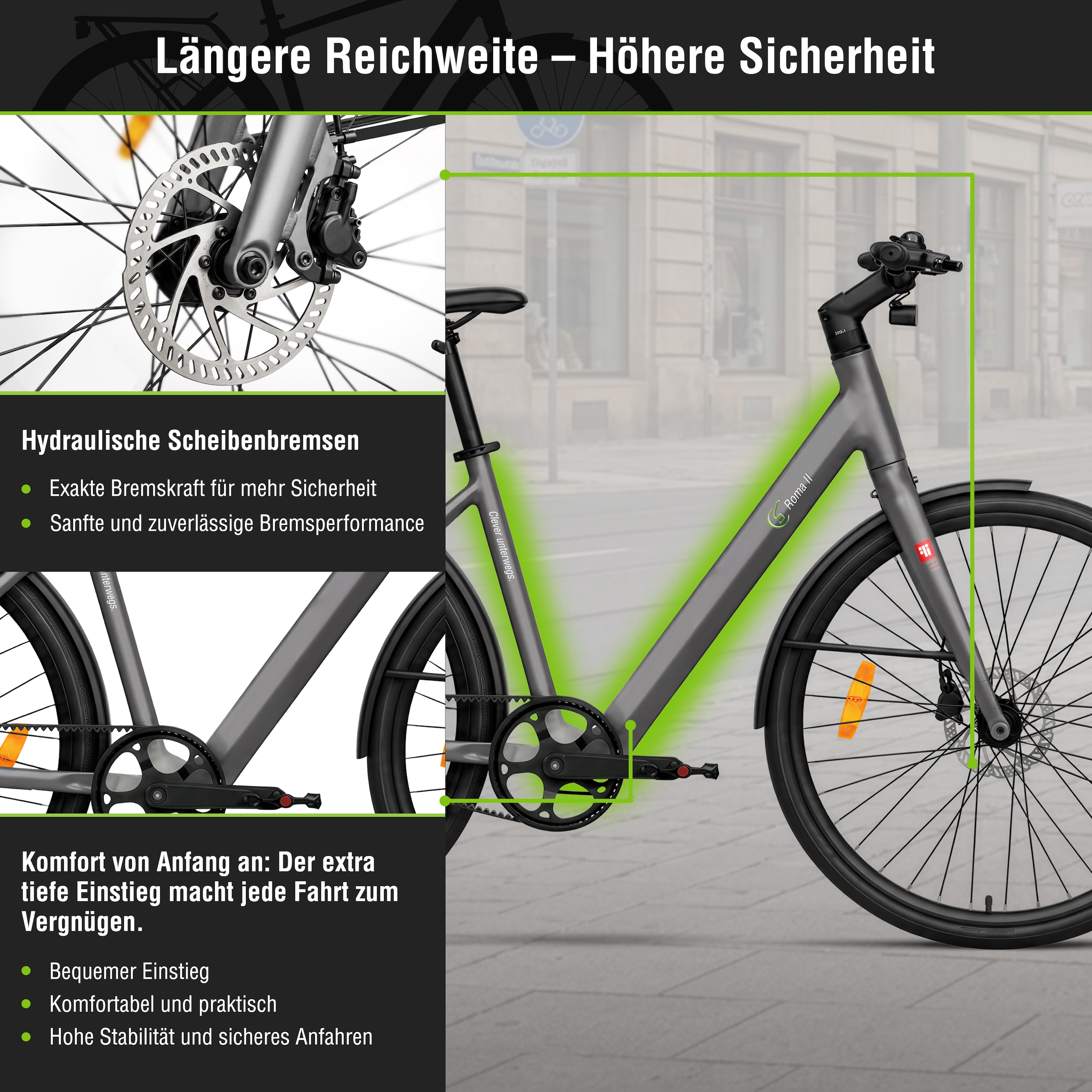 SachsenRad »C3V Roma II mit intelligenter Unterstützungsstufe« ohne Schaltung Heckmotor 250 W nur 16KG ohne Gepäckträger und Schutzblech