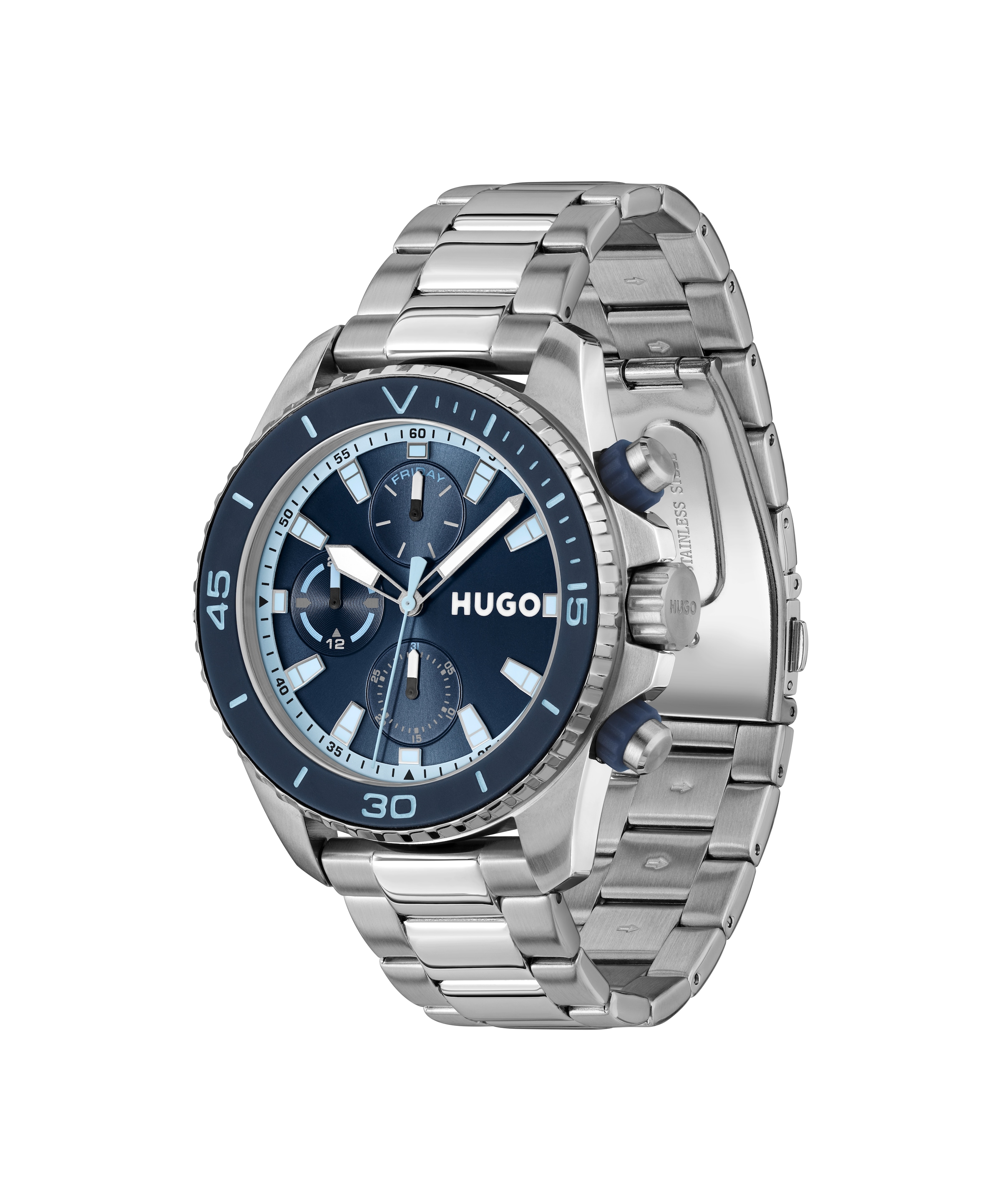 HUGO Multifunktionsuhr »#DIVE«, Quarzuhr, Armbanduhr, Herrenuhr, Edelstahlarmband, analog