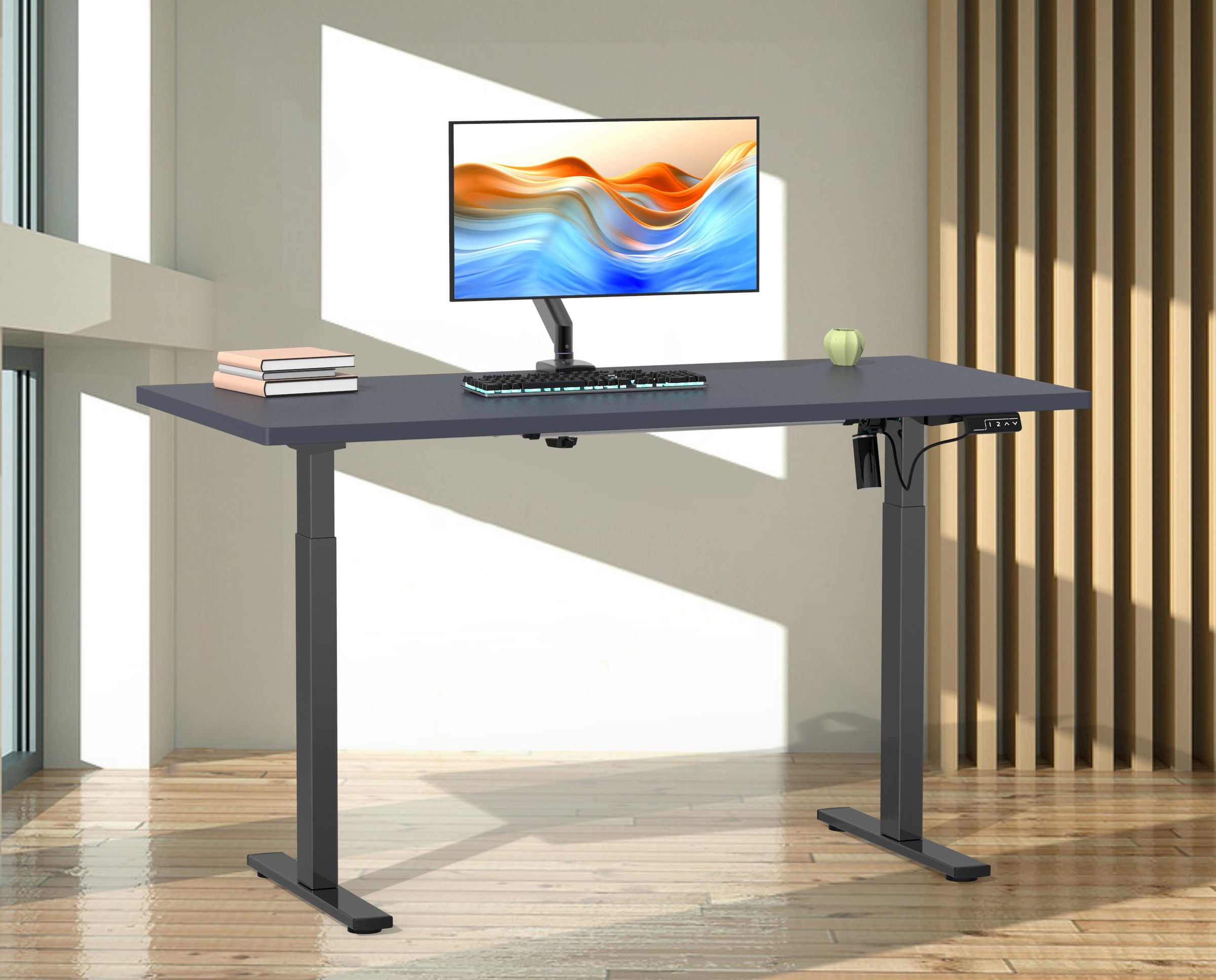 Schreibtisch VCM "Schreibtisch höhenverstellbar Lona 110x50", schwarz (schwarz, anthrazit), B:110cm T:50cm, Tische, Schreibtisch 2