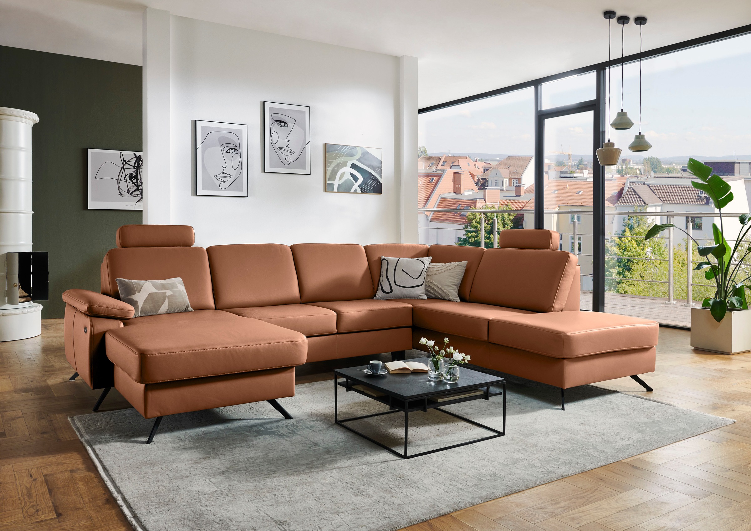 Die PlanBar Wohnlandschaft "PN-EM15047 U-Form, mit Kopfstützen" Echtleder, günstig online kaufen