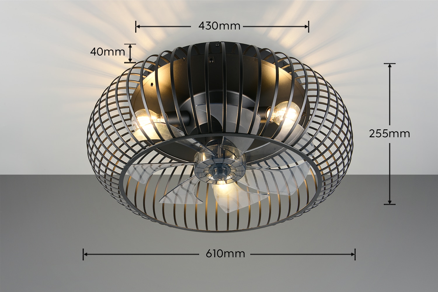 REALITY Leuchten Deckenleuchte »JOHANNA mit Ventilator, großer Deckenventilator mit Licht Ø 61cm« E27 1 Stk. warmweiß - kaltweiß exkl 3x E27 Leuchtmittel, Ø 61cm Höhe 25,5cm, Vor- & Rücklauf Funktion
