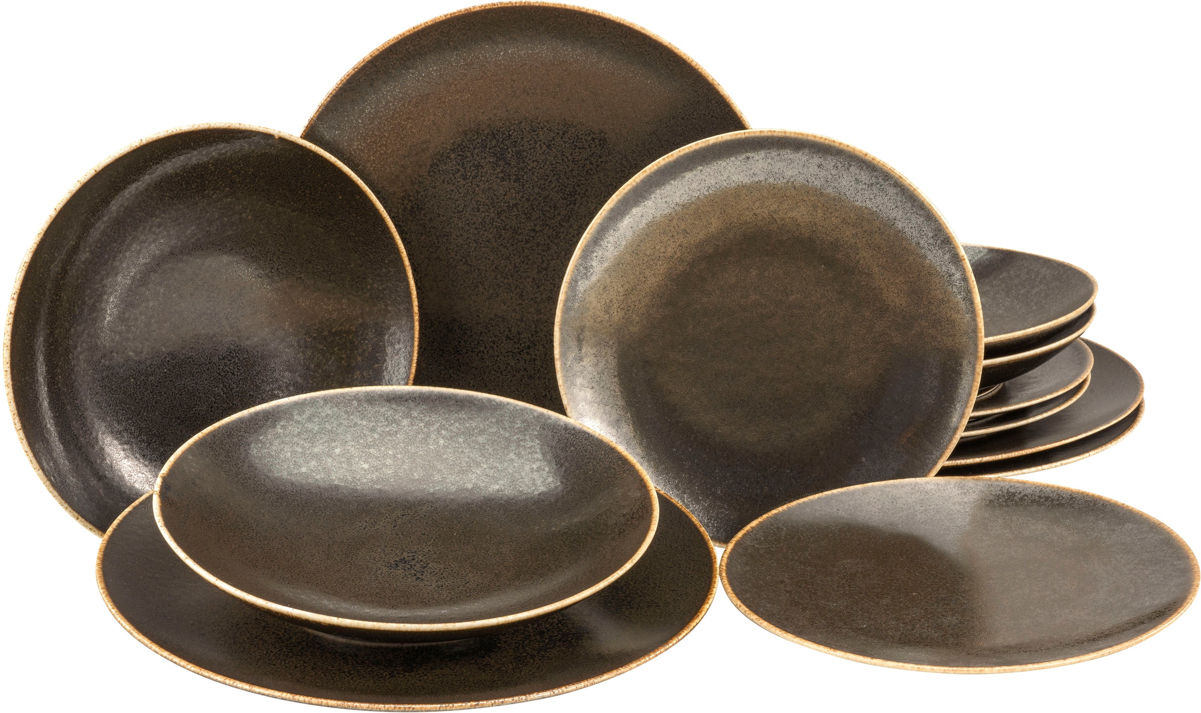 CreaTable Tafelservice »Geschirr-Set Rusty«, (Set, 12 tlg., Teller Set für 4 Personen), Service, seidenmatte Glasur, 12 Teile, für 4 Personen