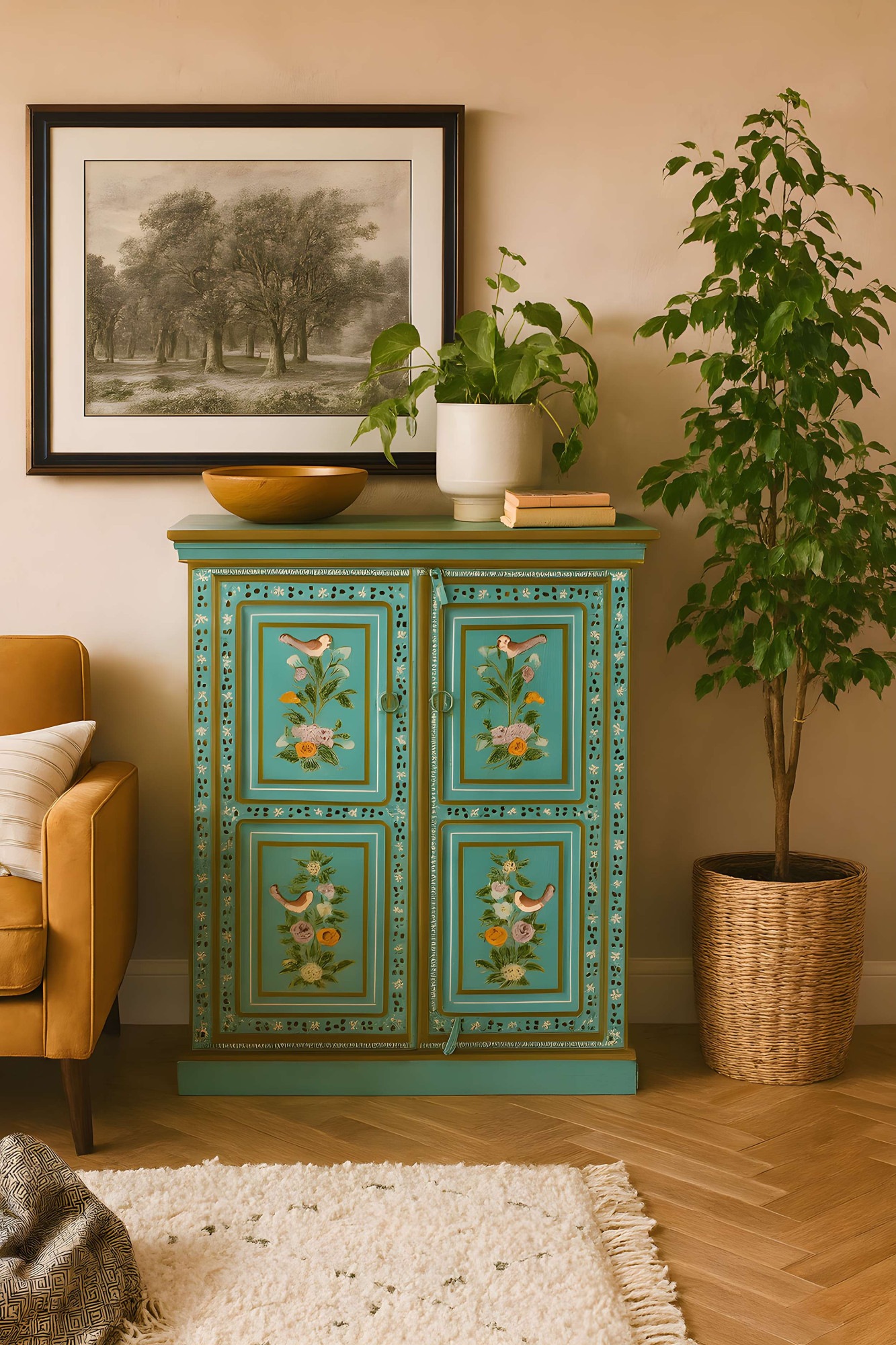 Home affaire Highboard "Prem" mit dekorativen Fräsungen, handbemalt, Unika- günstig online kaufen