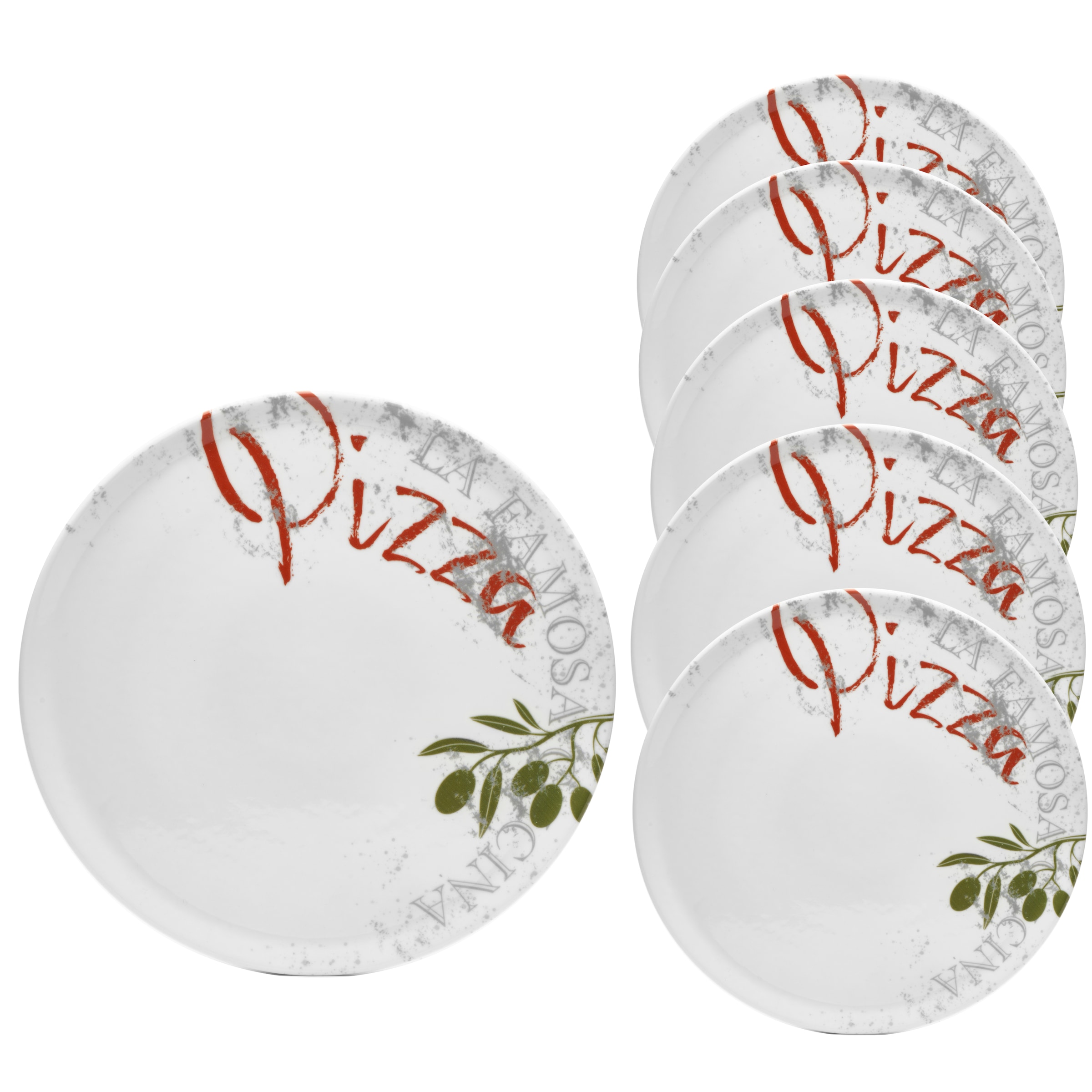 van Well Pizzateller »Teller-Set Famosa, mit PIZZA Schriftzug, 6er Set, Ø 33 cm«, (Set, 6 St.), Service, Geschirr-Set für 6 Personen
